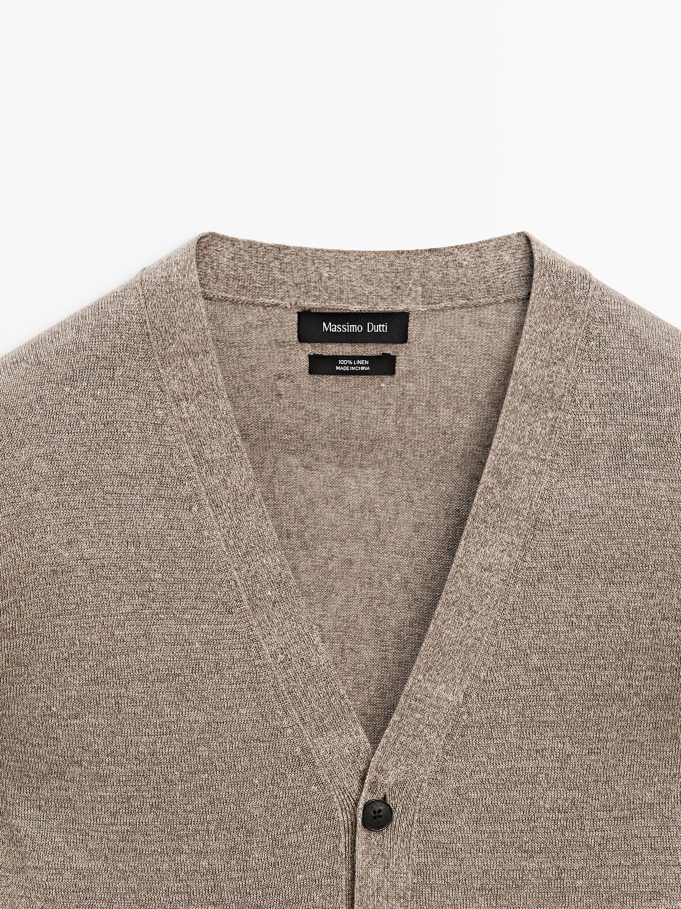 Linen knit cardigan with buttons — SAND BROWN