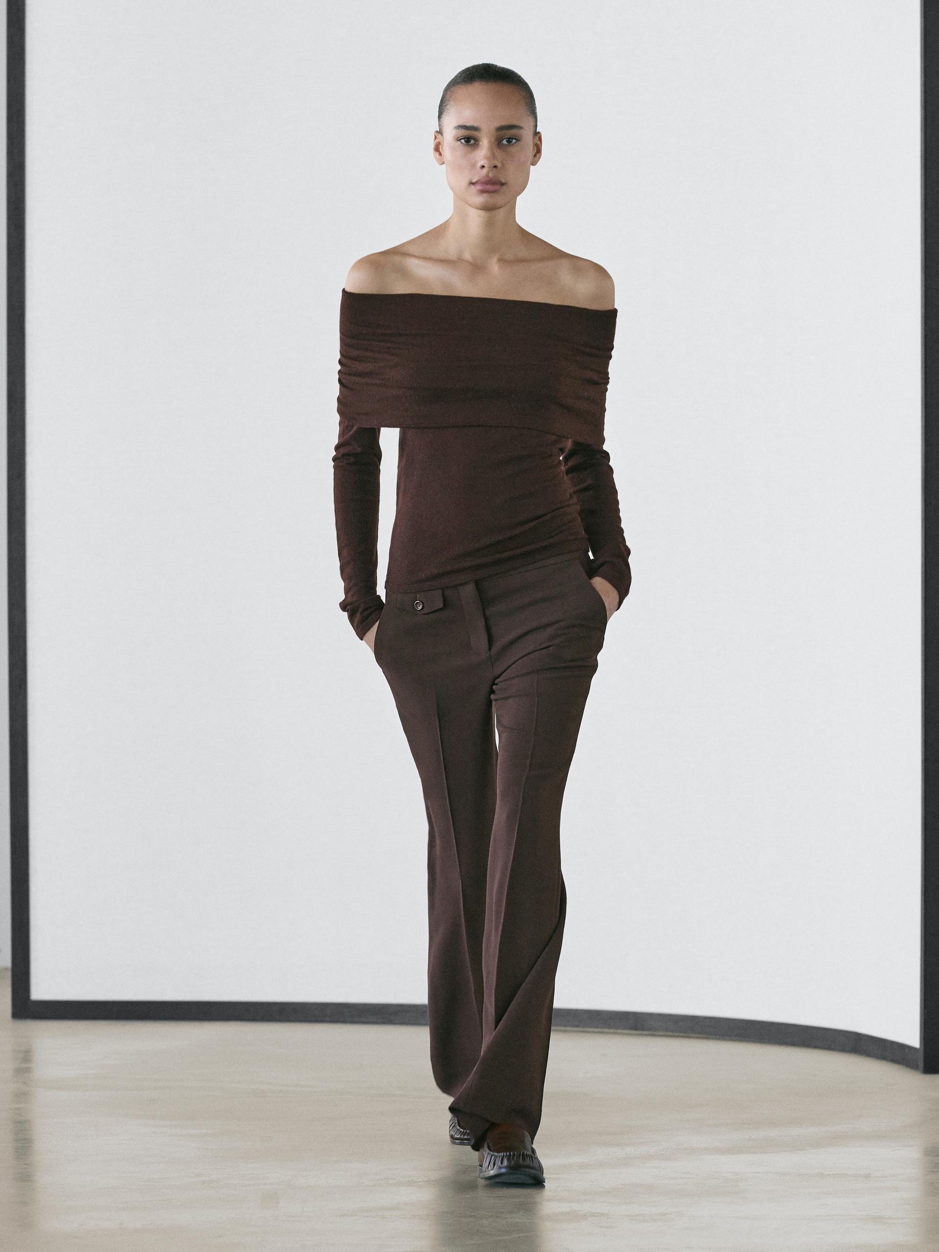 Maglia Con Spalle Scoperte In Misto Lana - Prugna - Xs - Massimo Dutti - Femminile