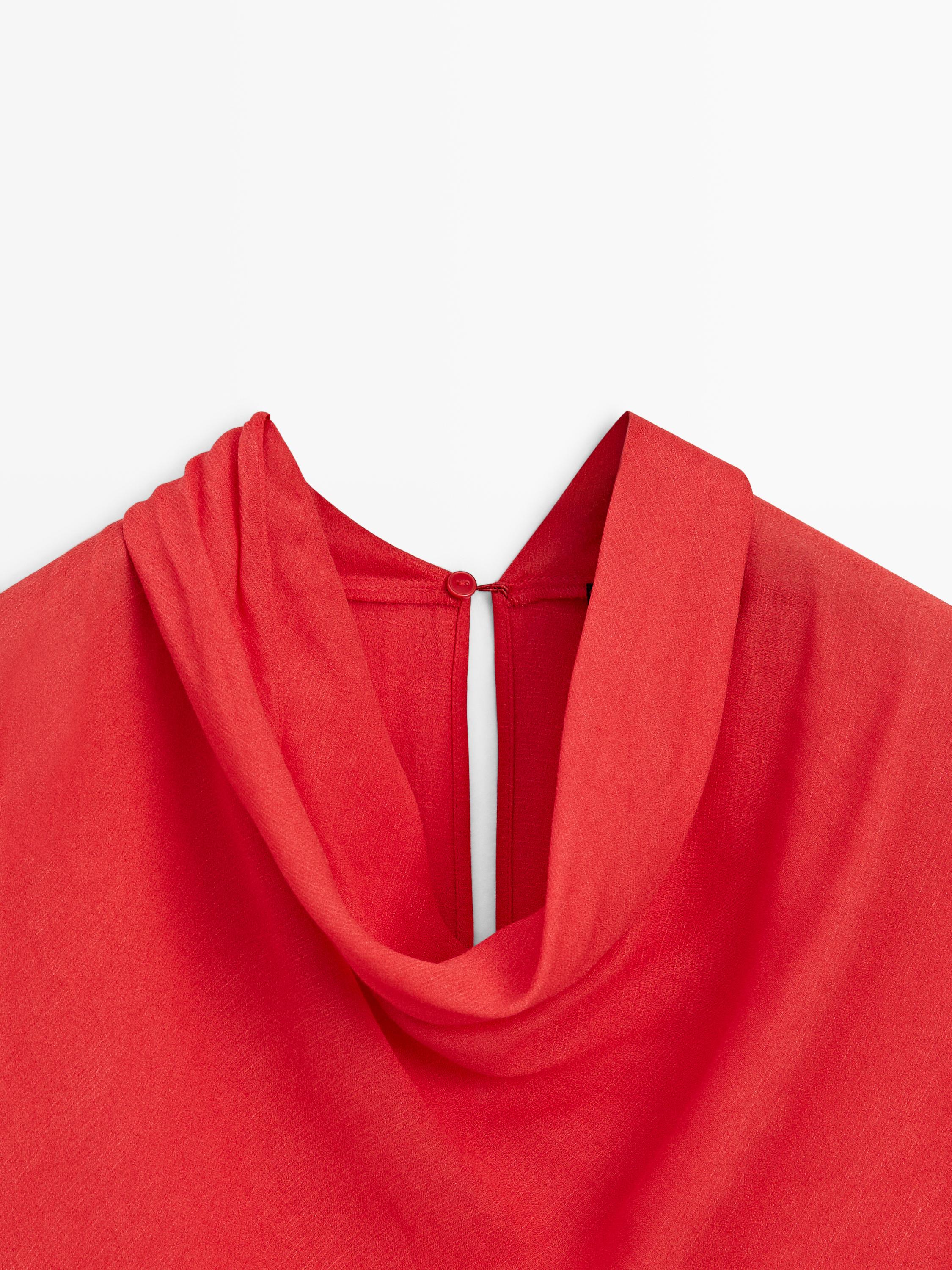 Flowing blouse with draped collar — CORAL