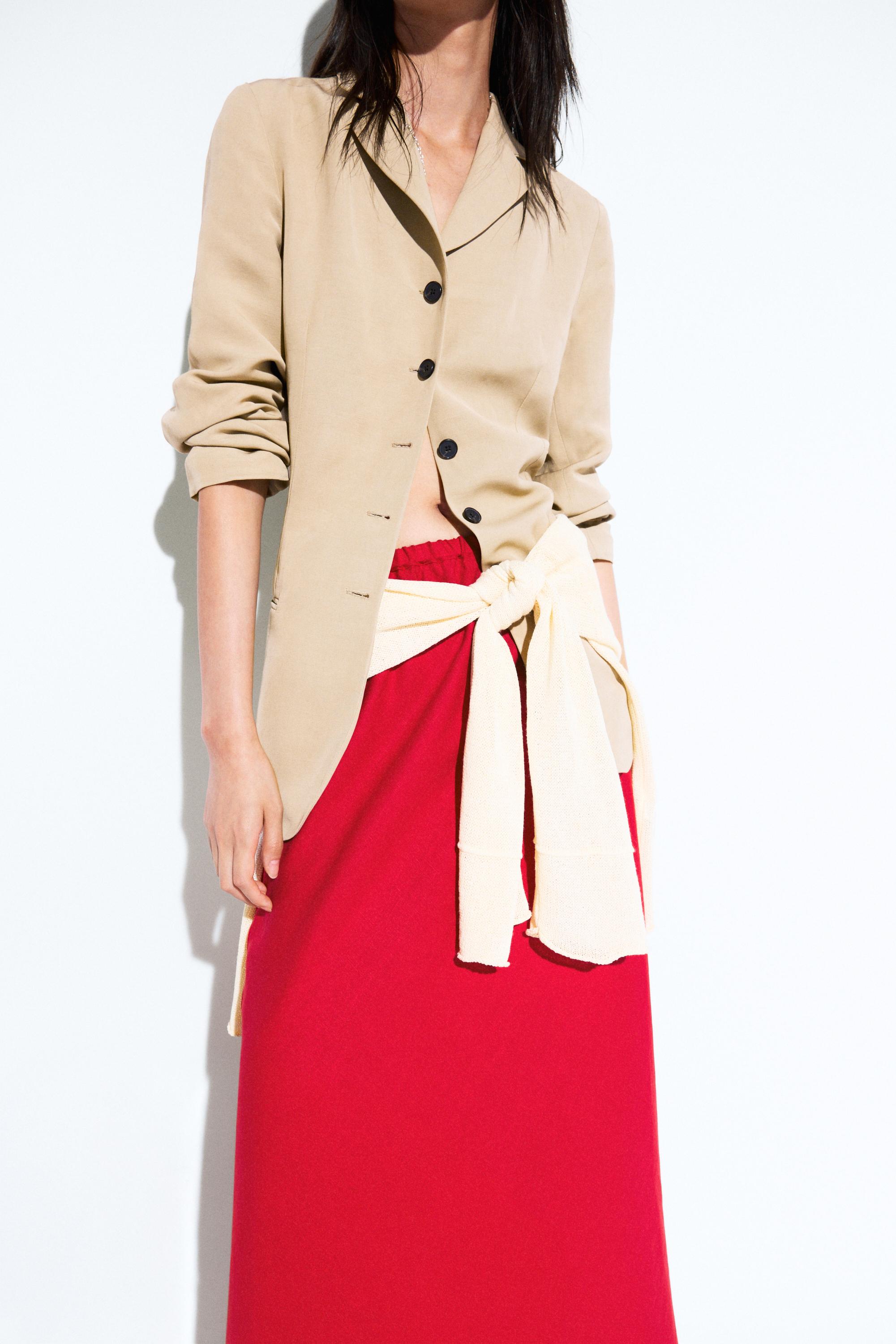 100% linen elasticated midi skirt — RED