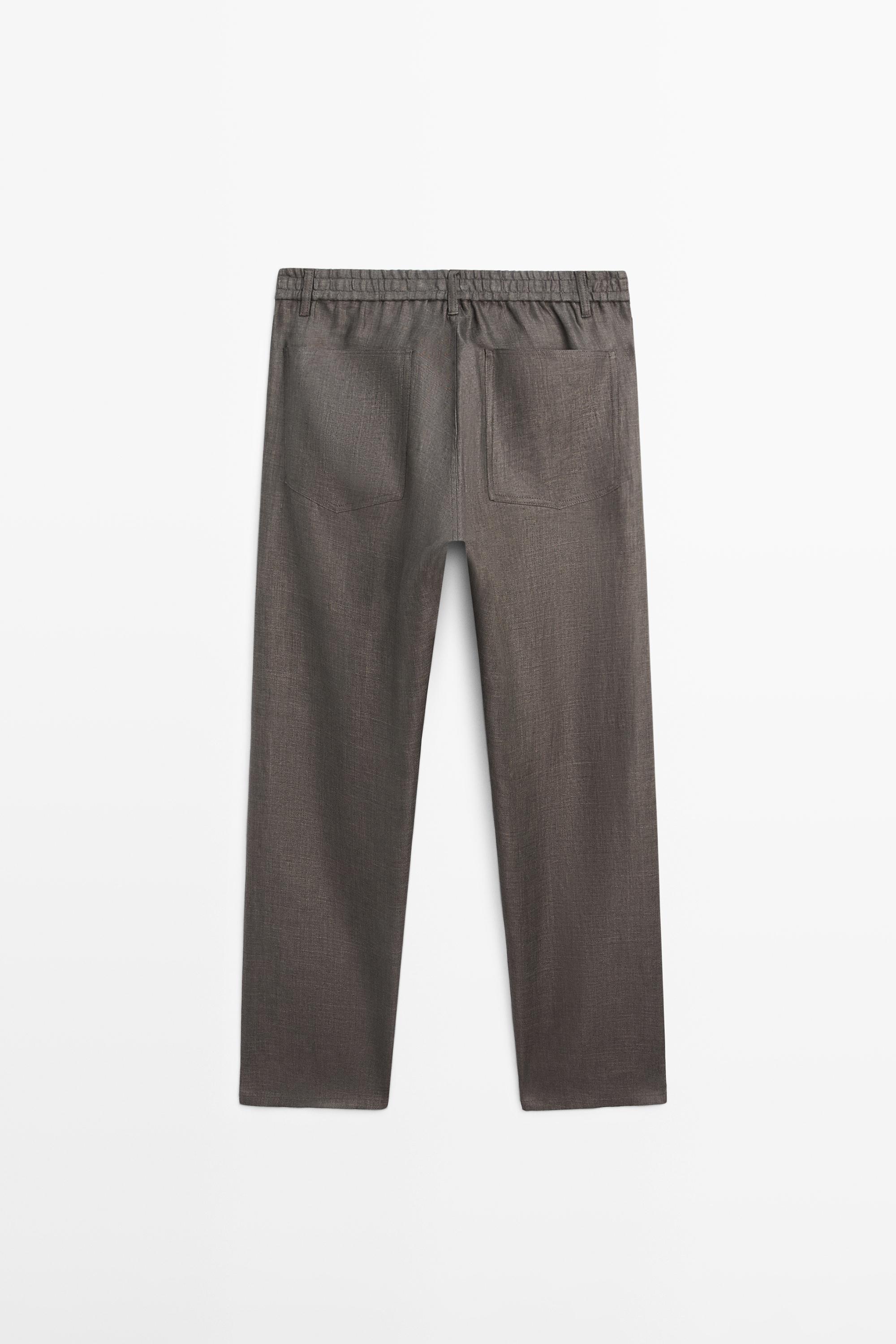 Wide-leg linen trousers — Greyish green