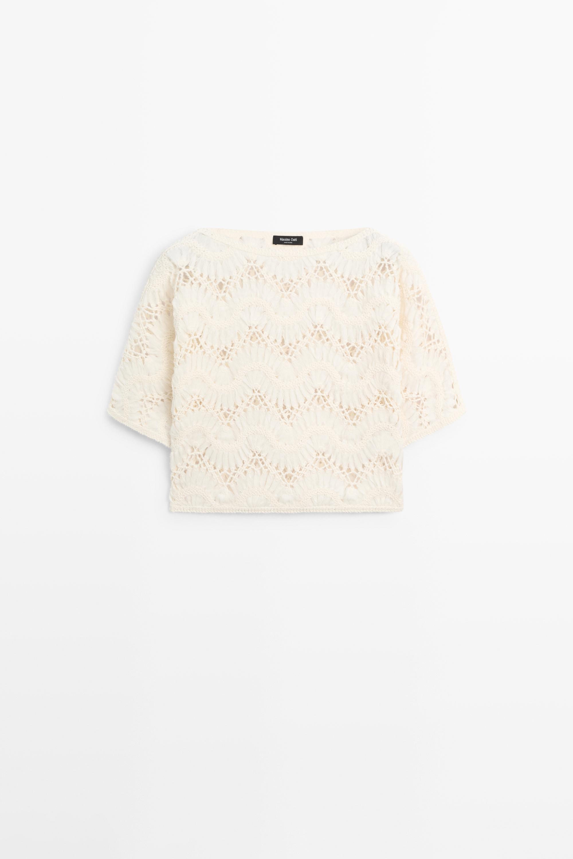 Short sleeve crochet top — CREAM