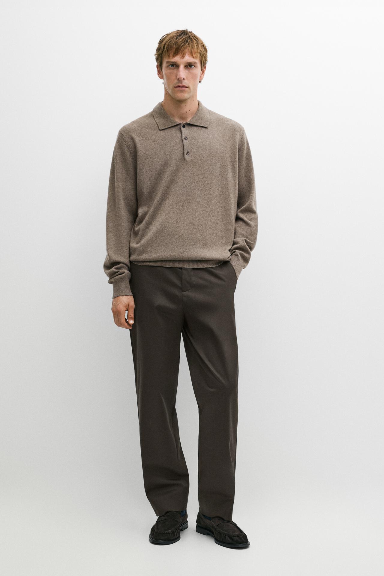 100% cashmere knit polo sweater — Sand