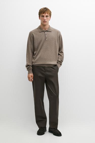 100% cashmere knit polo sweater — Sand 1