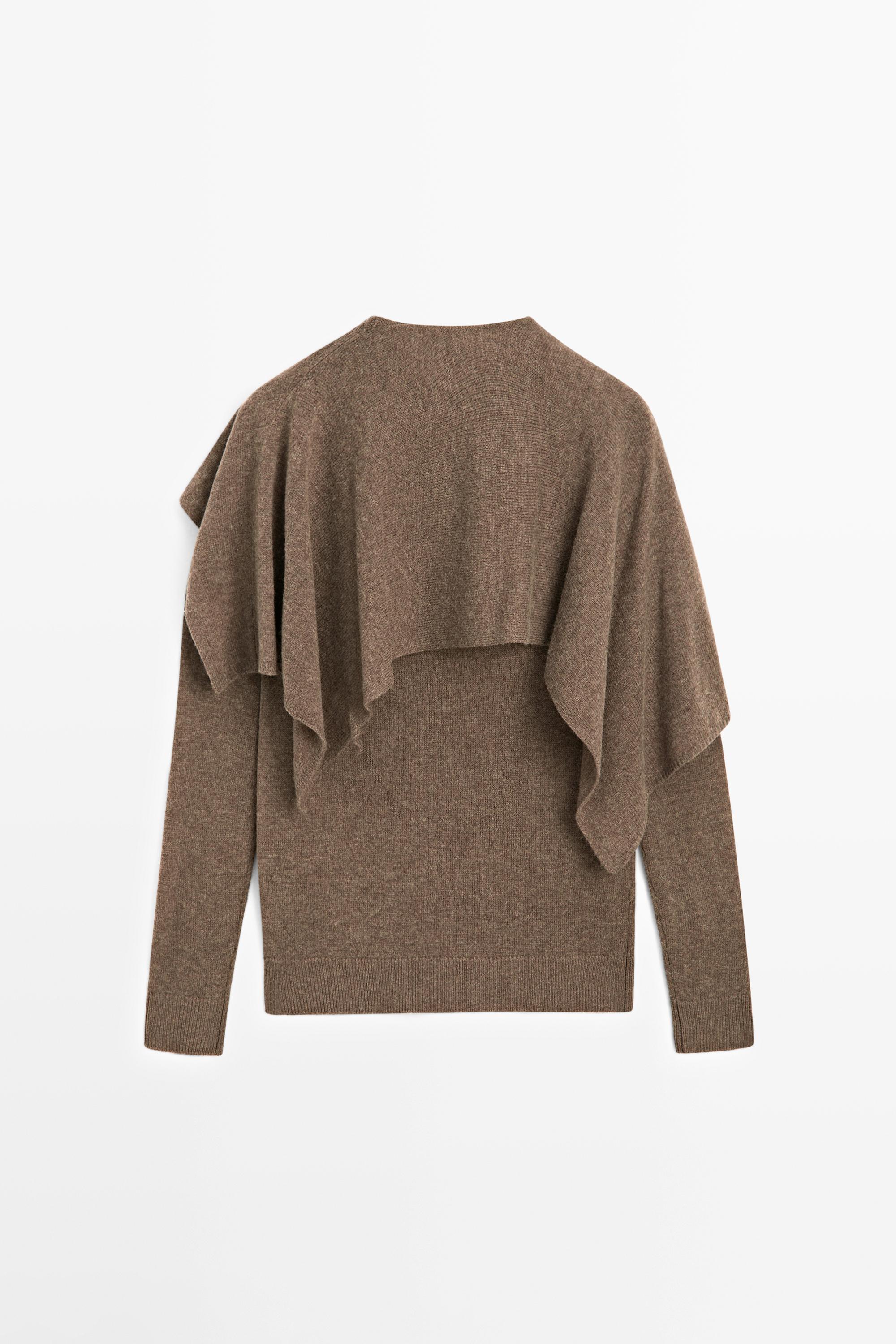 100% wool cape-style knit sweater — BROWN