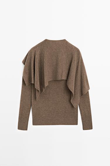 100% wool cape-style knit sweater — BROWN 6