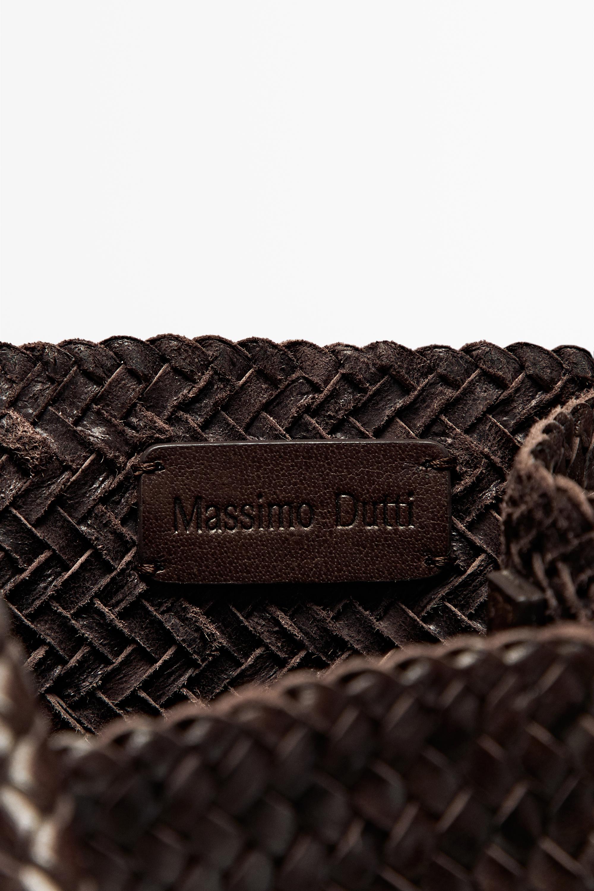 Nappa leather woven bucket bag — BROWN