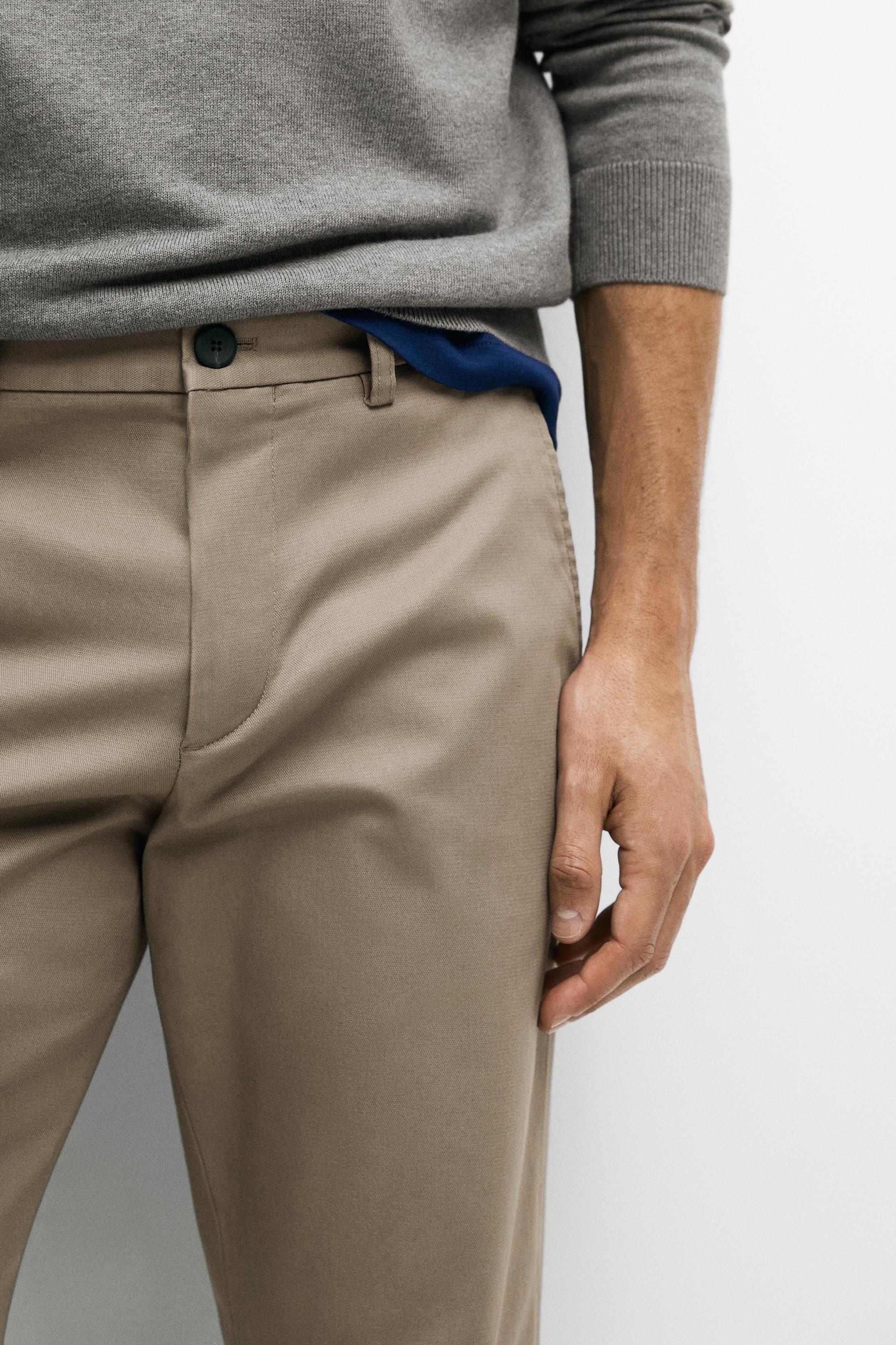 Cotton blend slim fit pants — GREEN
