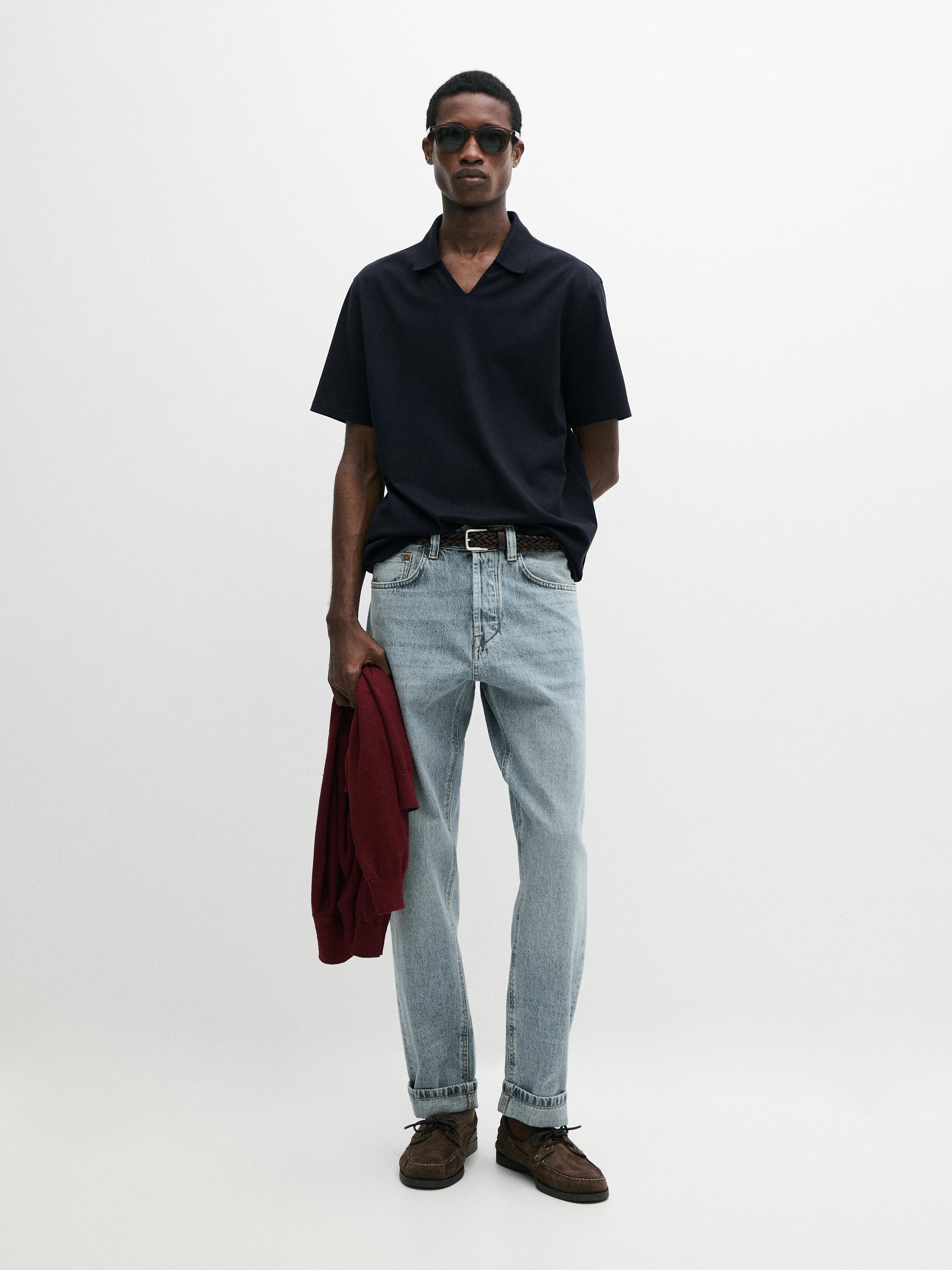 Cotton V-neck polo shirt