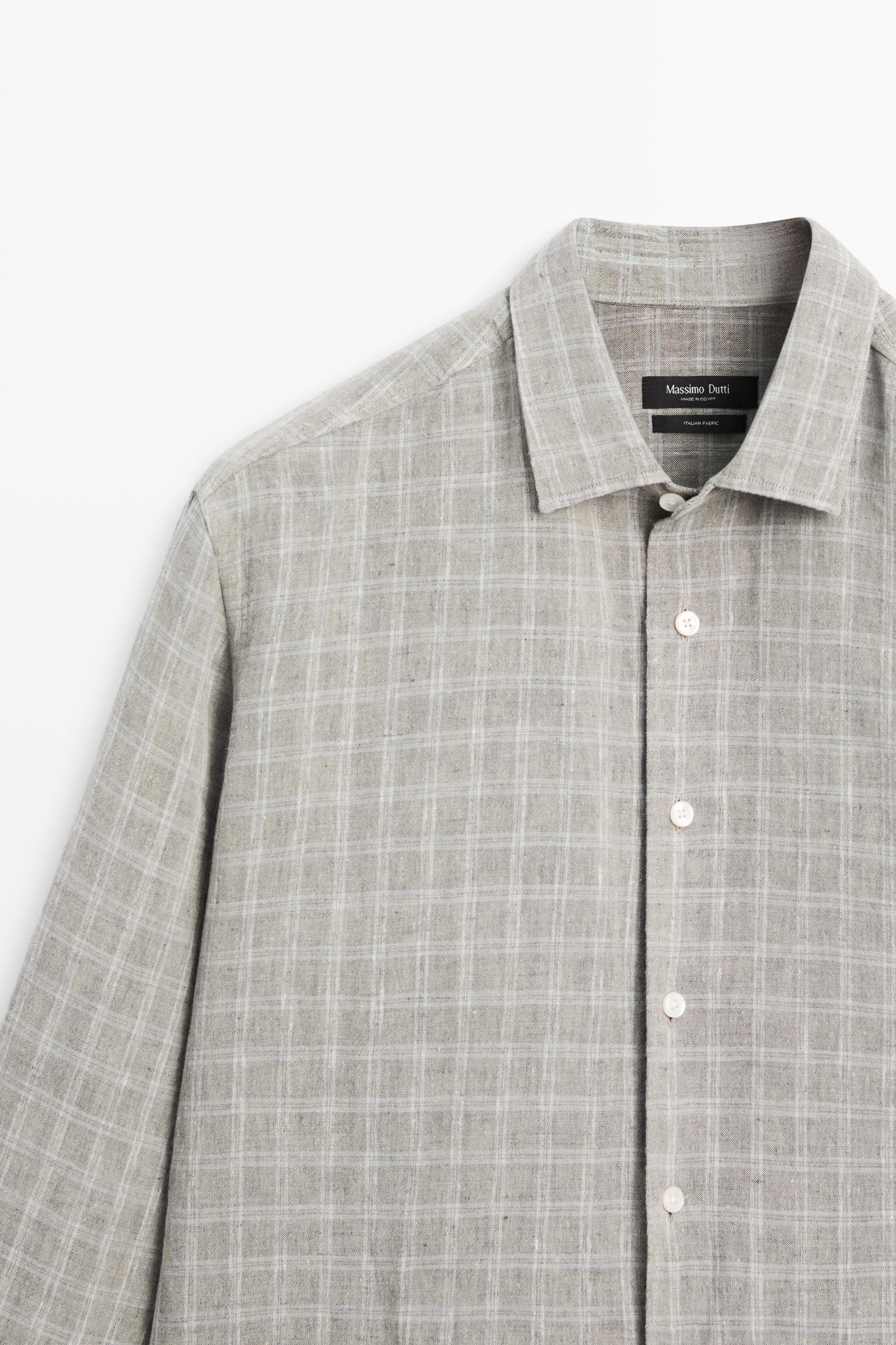 100% linen check shirt — GREY