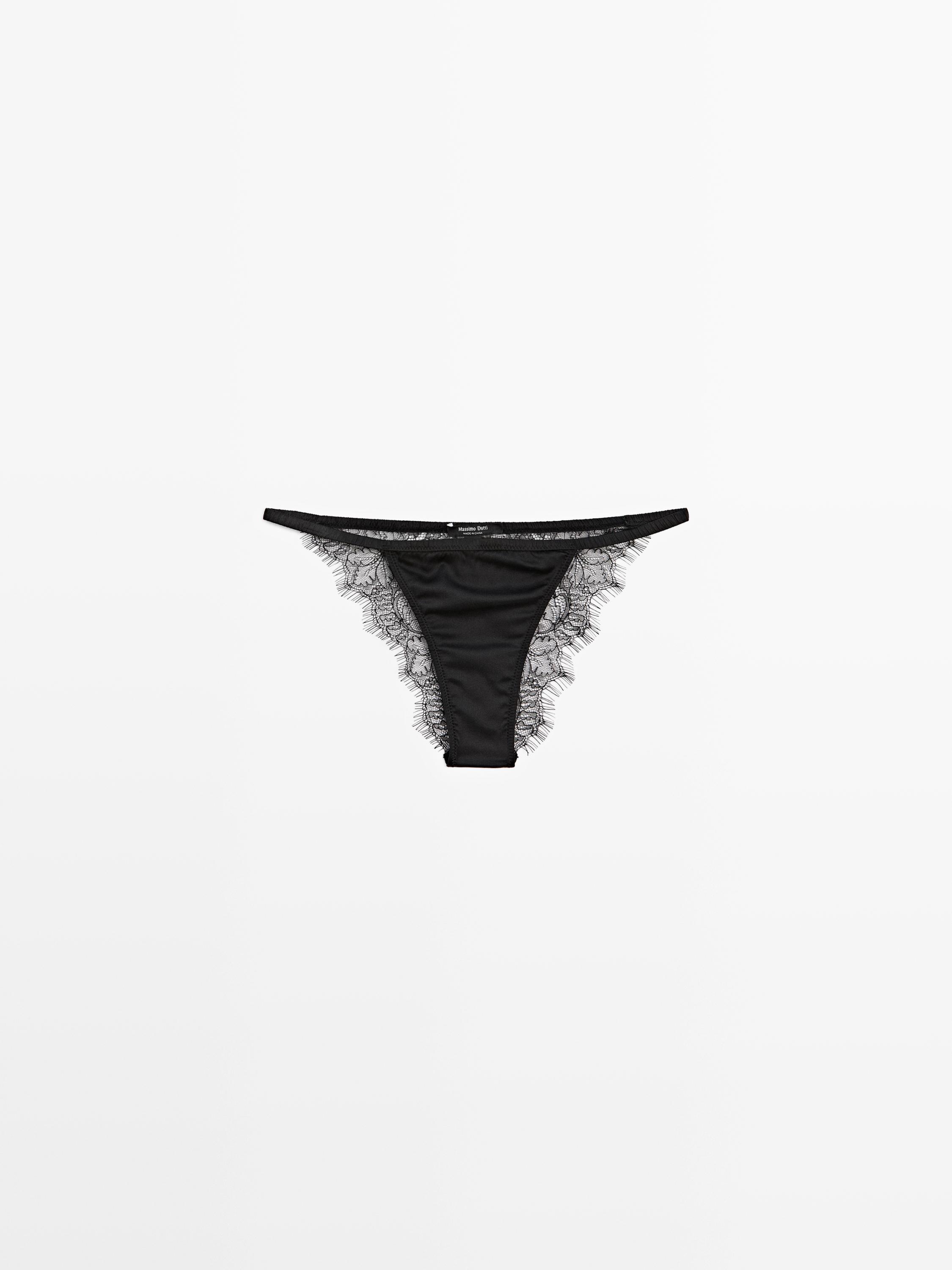 Silk blend briefs with lace detail — BLACK
