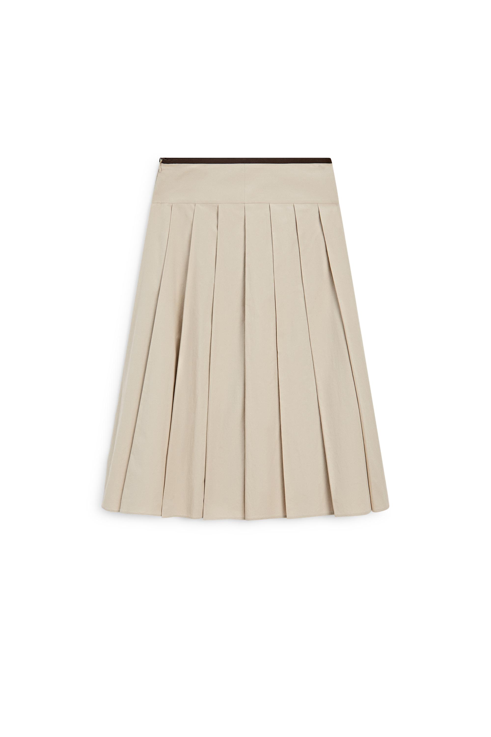 Pleated midi skirt with contrasting sash — SAND