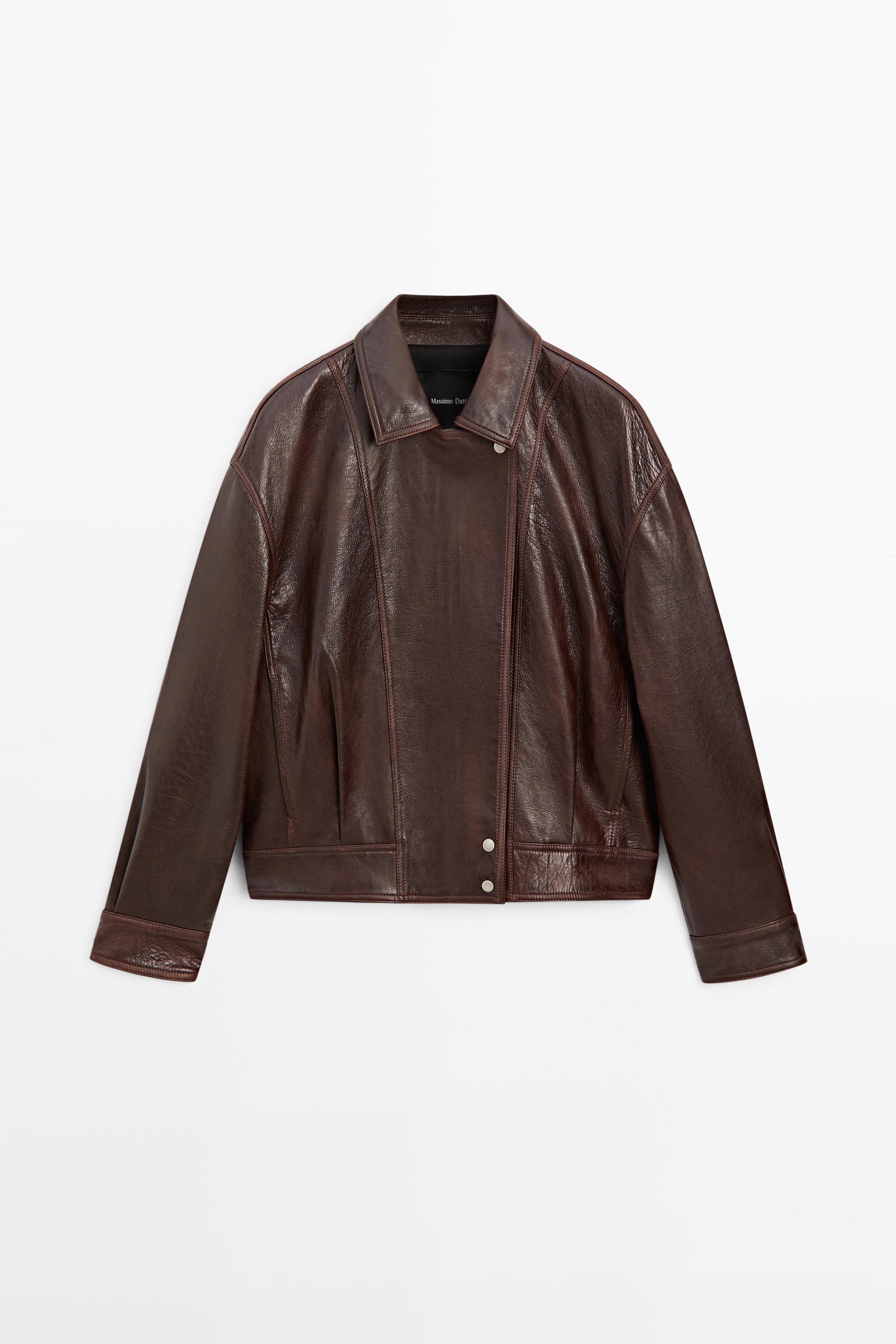 Pleated-detail Nappa leather jacket