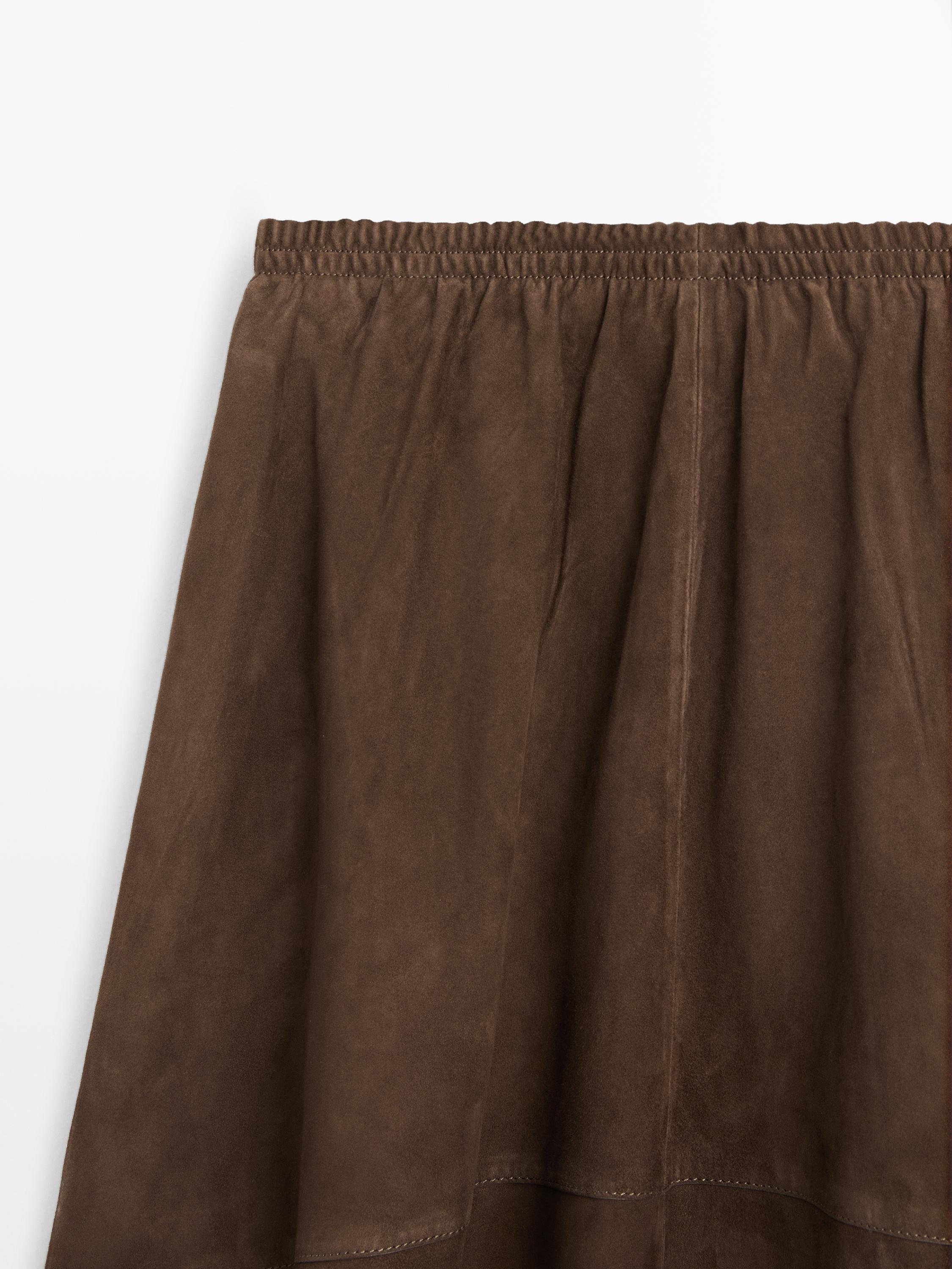 Suede leather midi skirt — BROWN