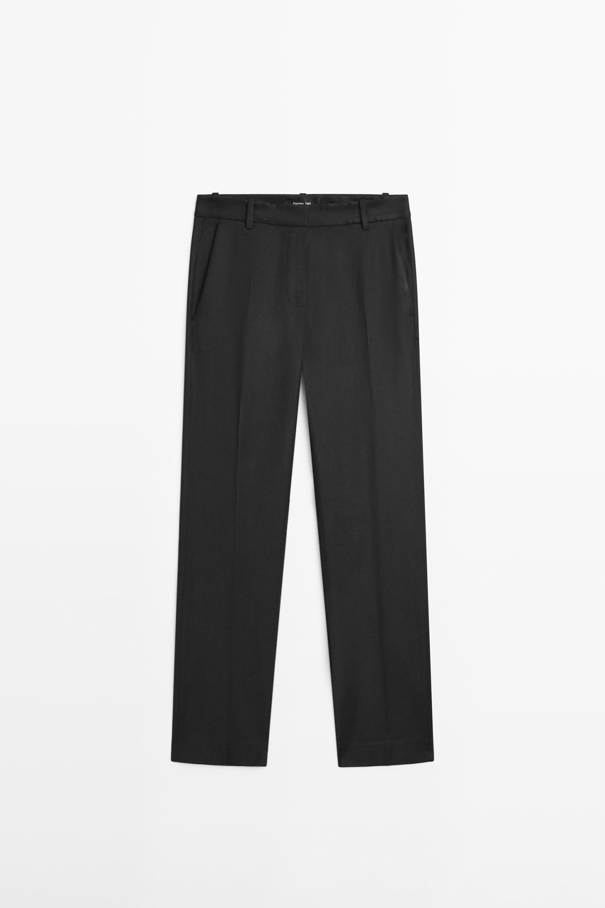 Straight-leg linen blend trousers