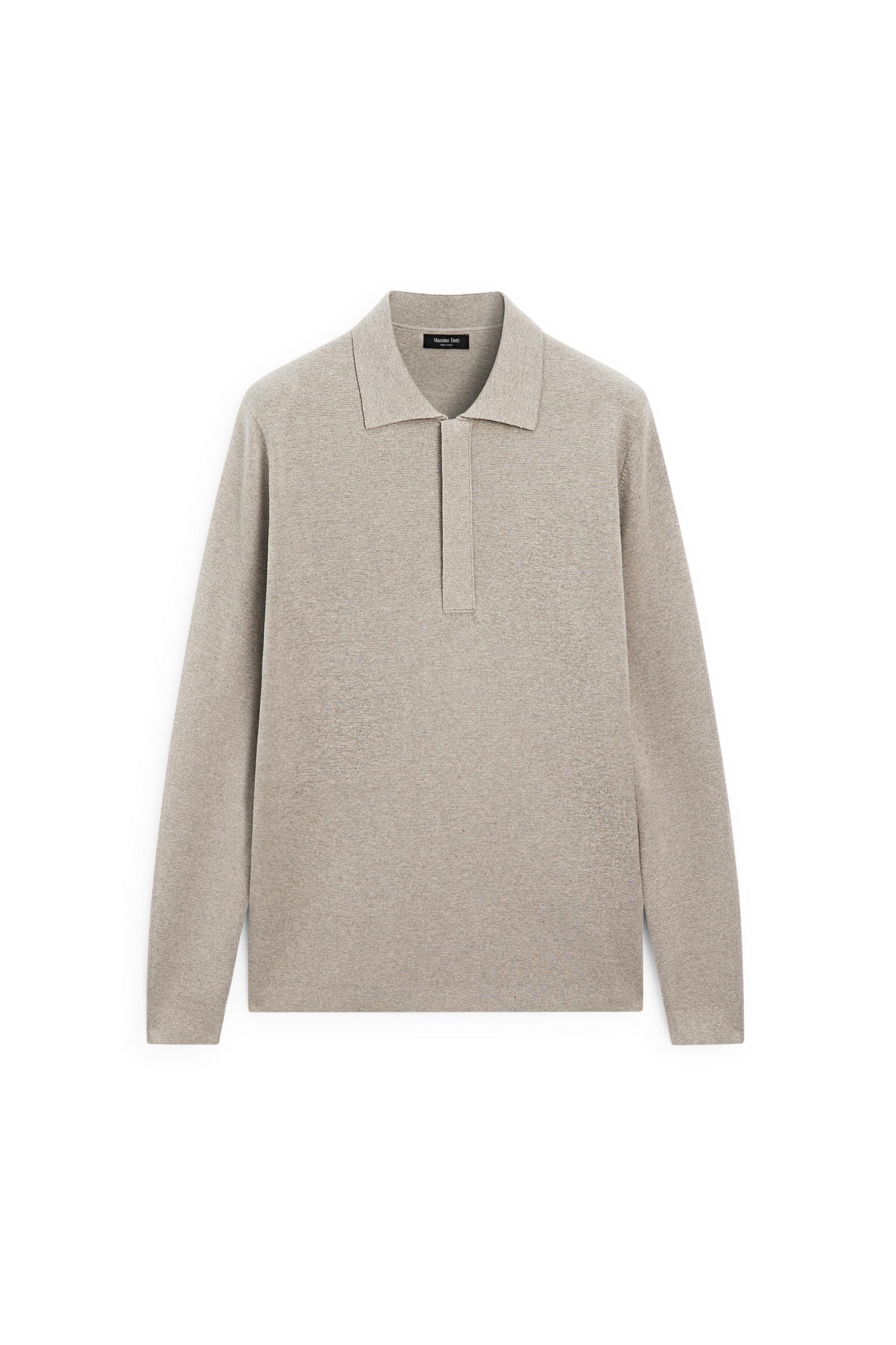 Cotton blend zip-up knit polo sweater — Washed