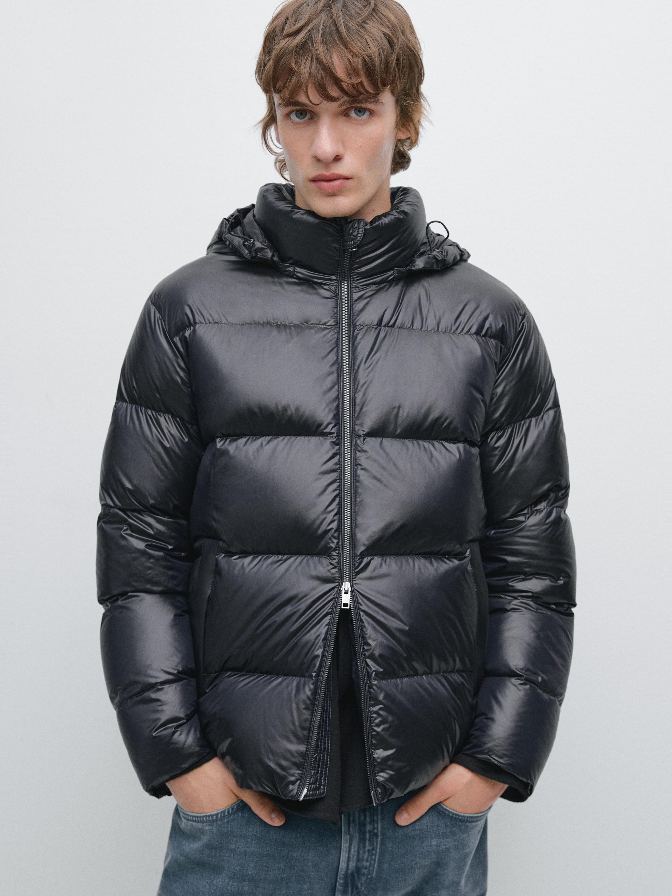Water-repellent satin puffer jacket