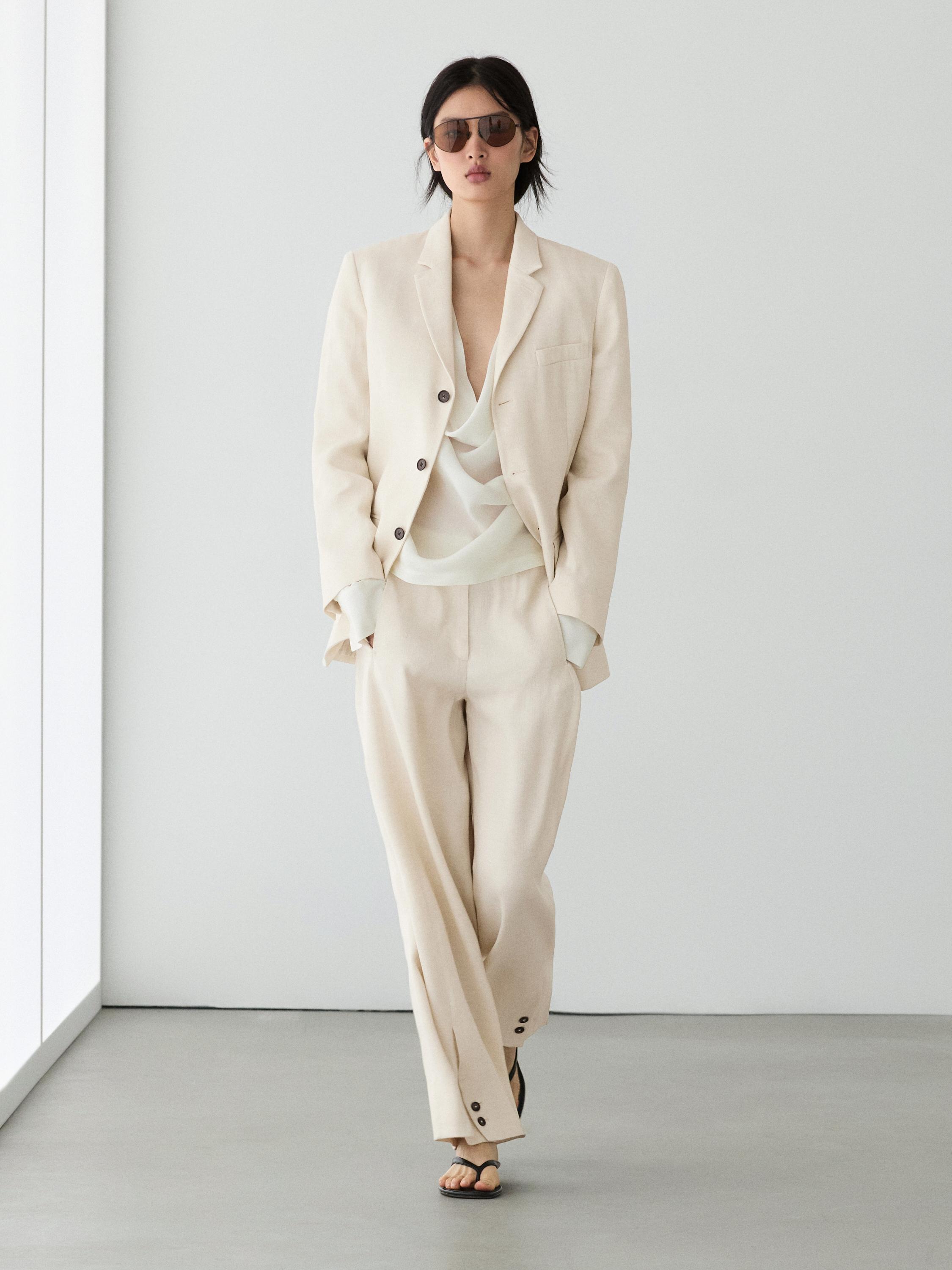 Linen blend suit blazer — CREAM