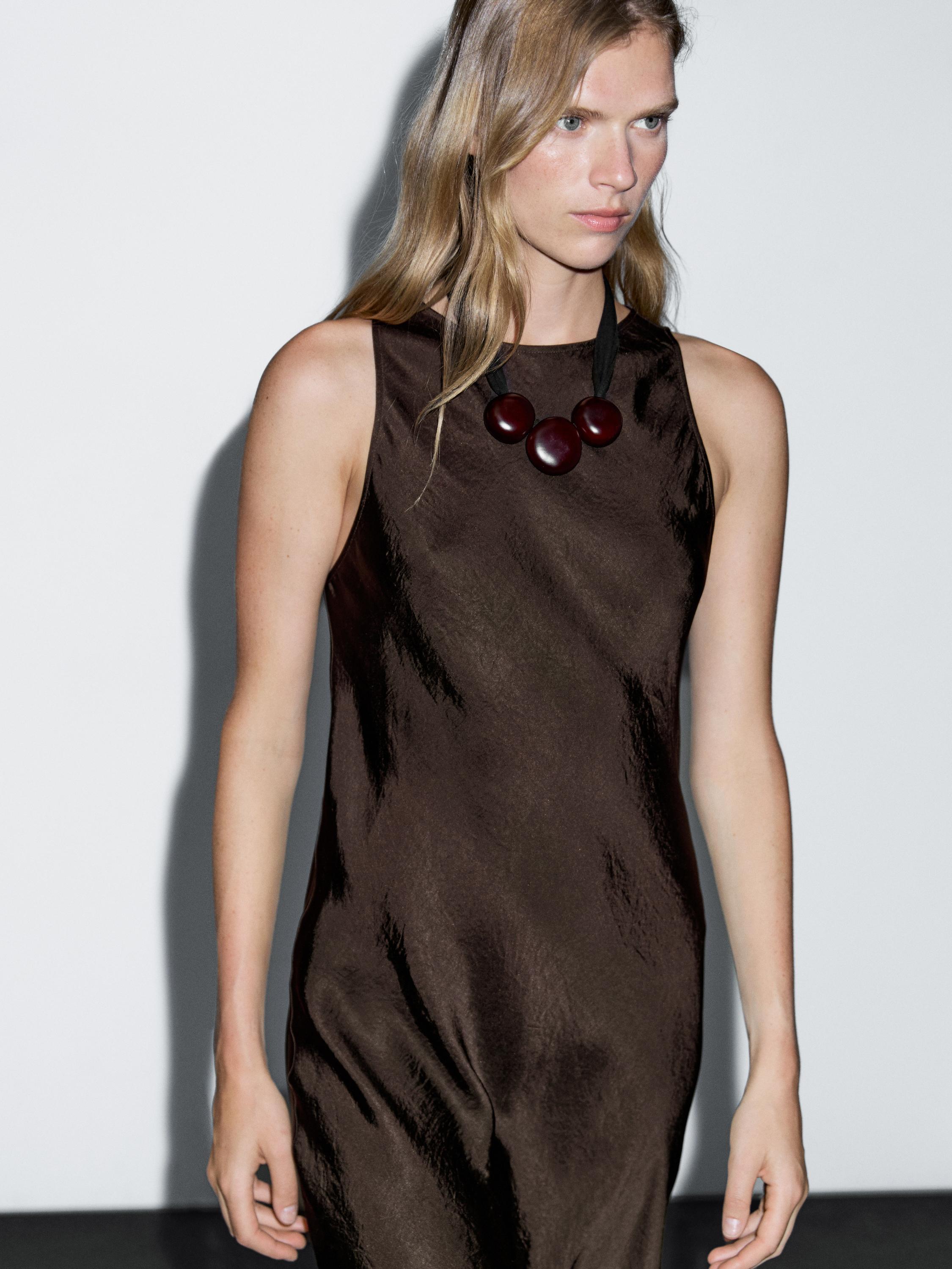 Long satin halter neck dress