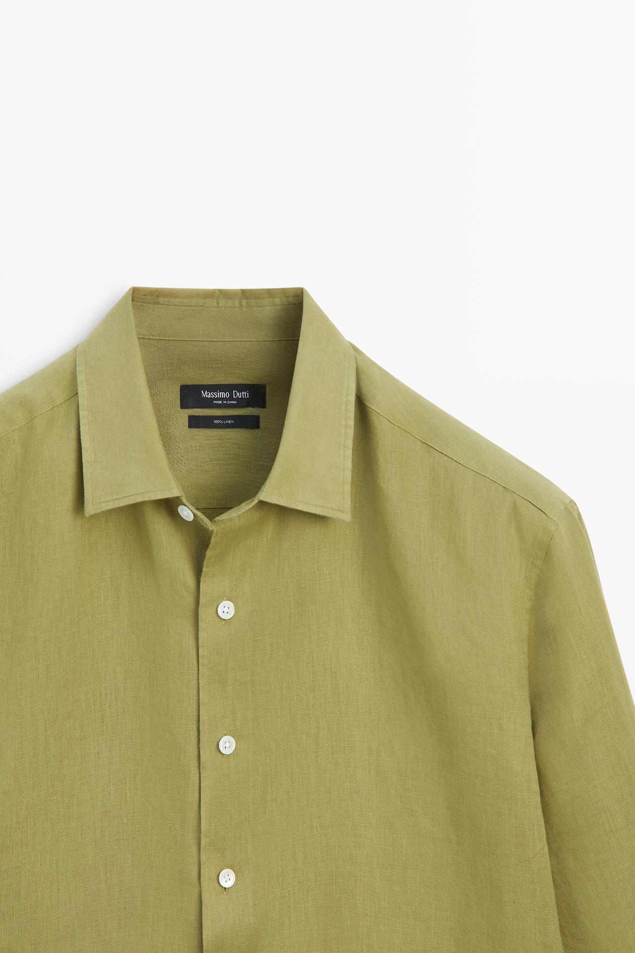 Regular fit 100% linen shirt — GREEN