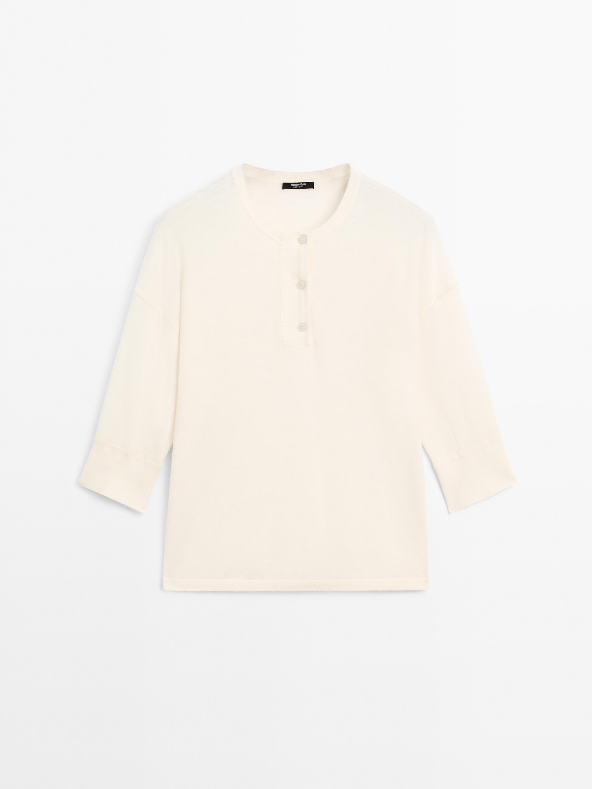 Wool blend henley sweater