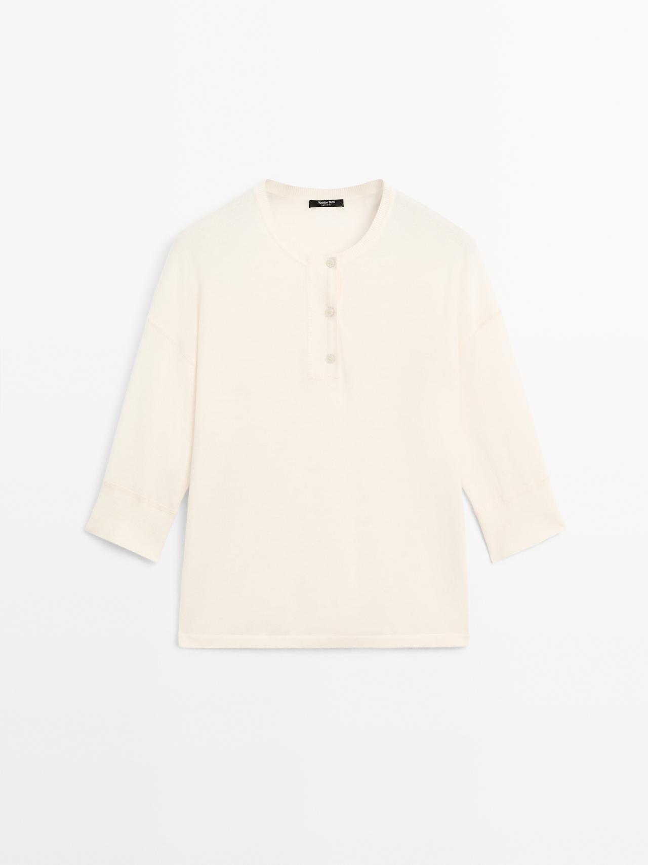 Massimo Dutti - Dame - Trøje I Uldblanding Med Stolpelukning - Råhvid - S