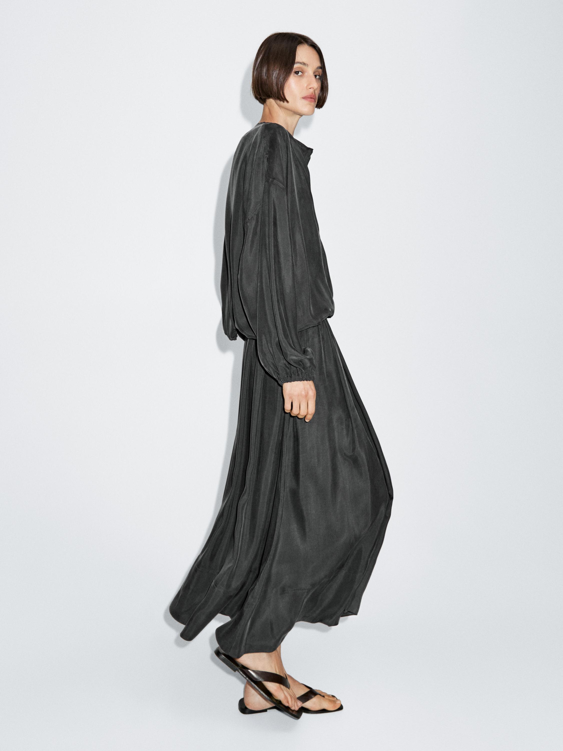 Cotton blend knit flared midi skirt