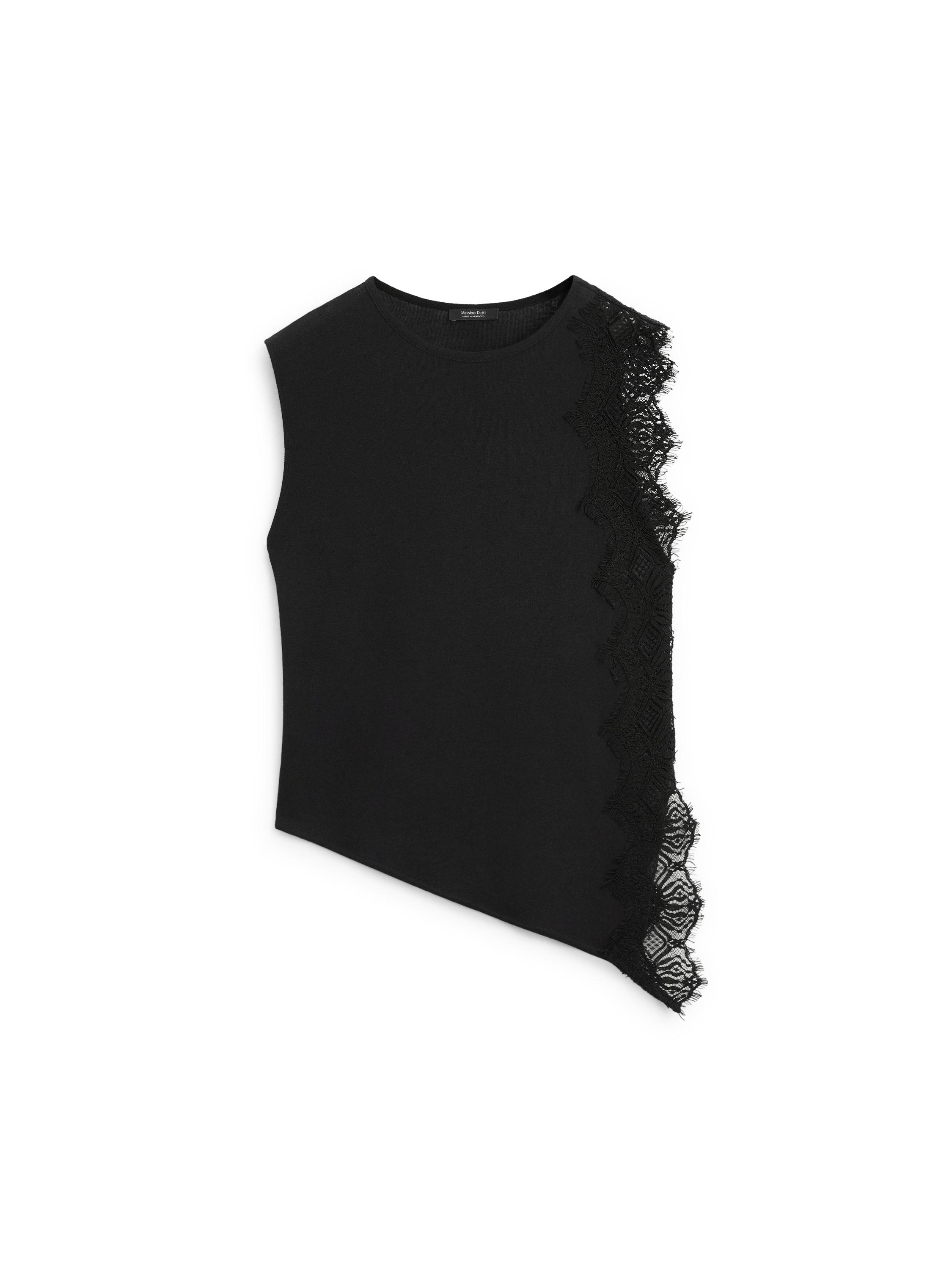 Sleeveless top with lace detail — BLACK