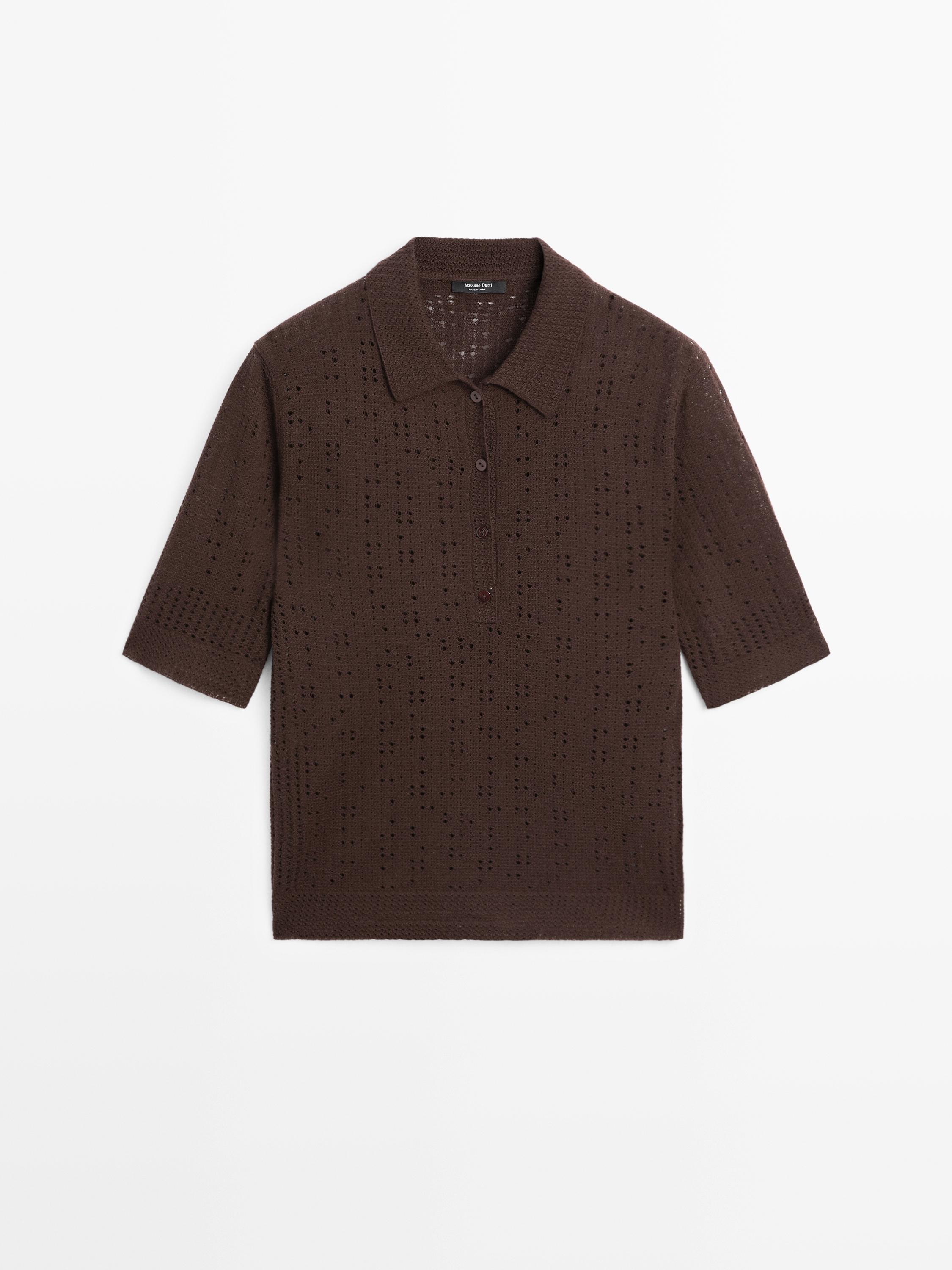 Short sleeve wool blend knit polo shirt