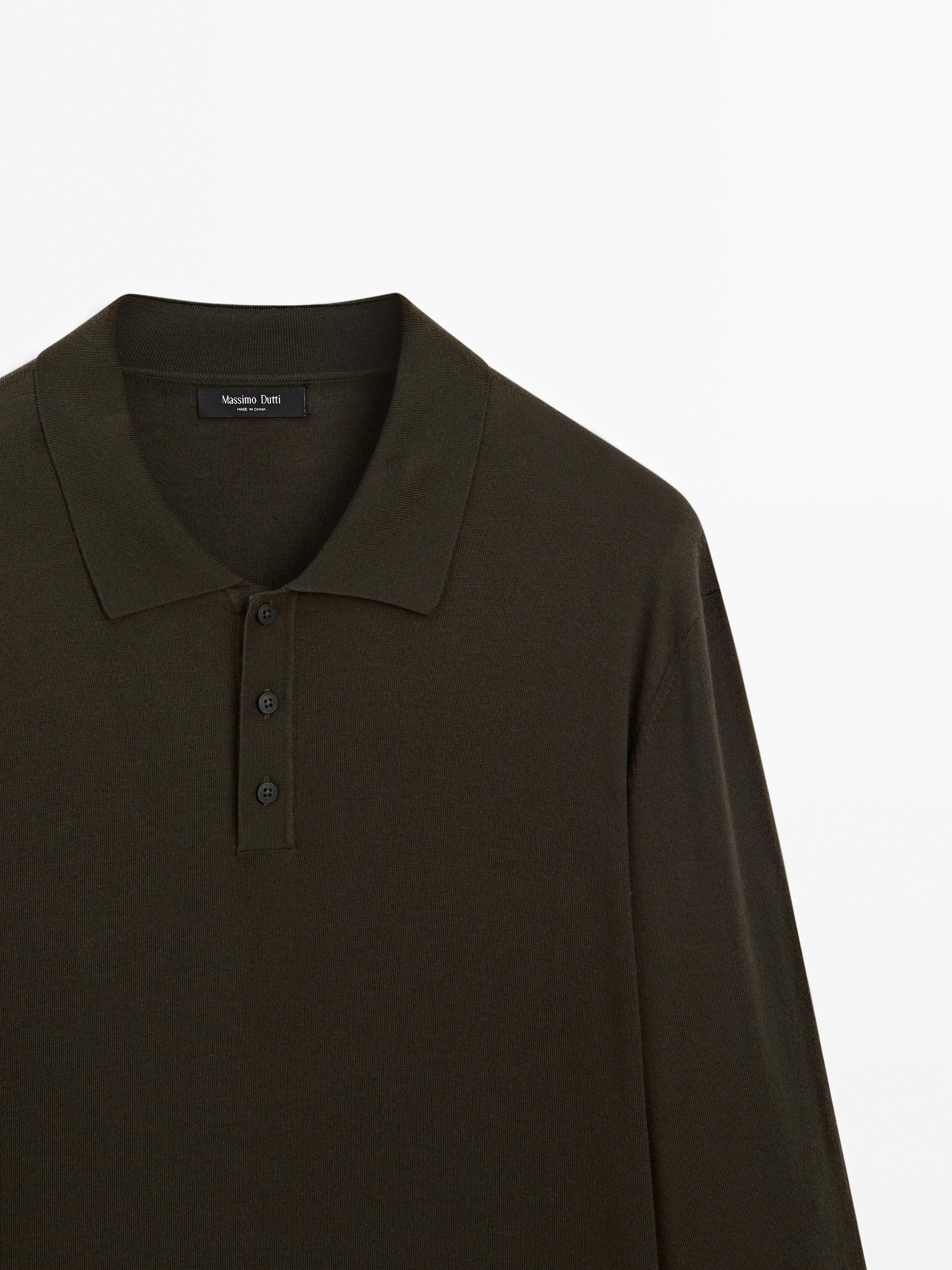 Wool blend knit polo sweater