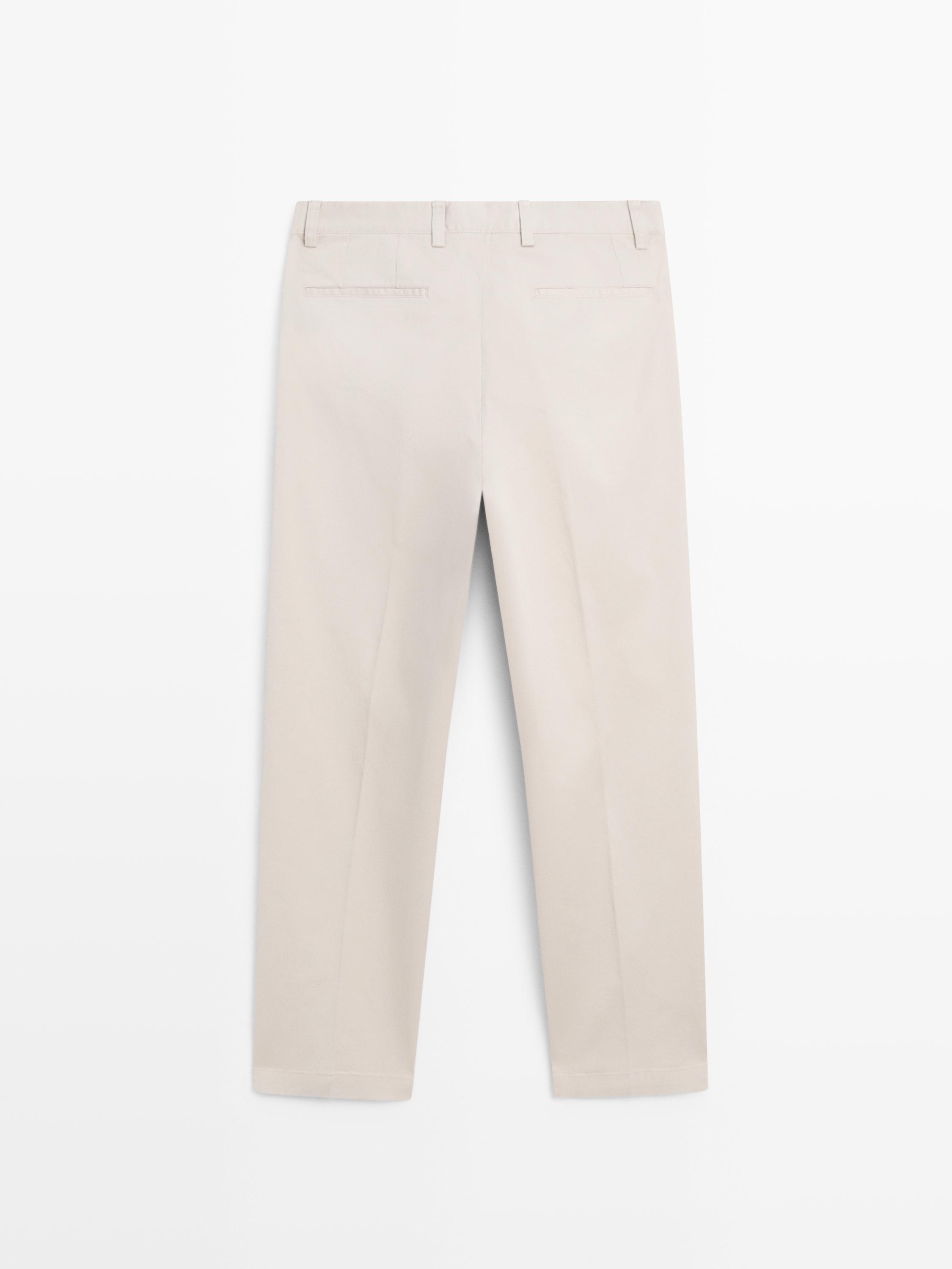 Straight-leg cotton blend trousers — BEIGE