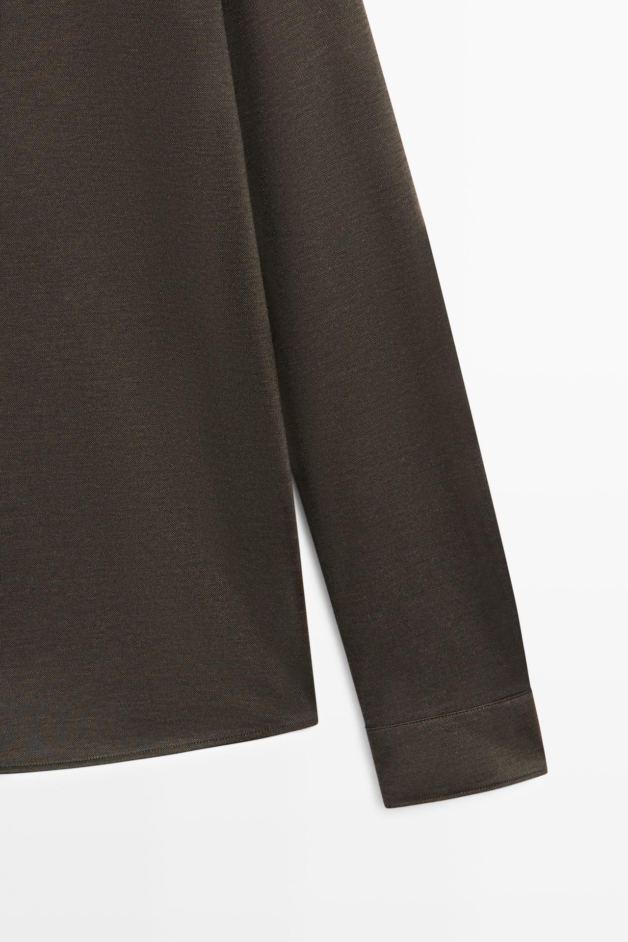 Stretch slim fit cotton shirt — BROWN