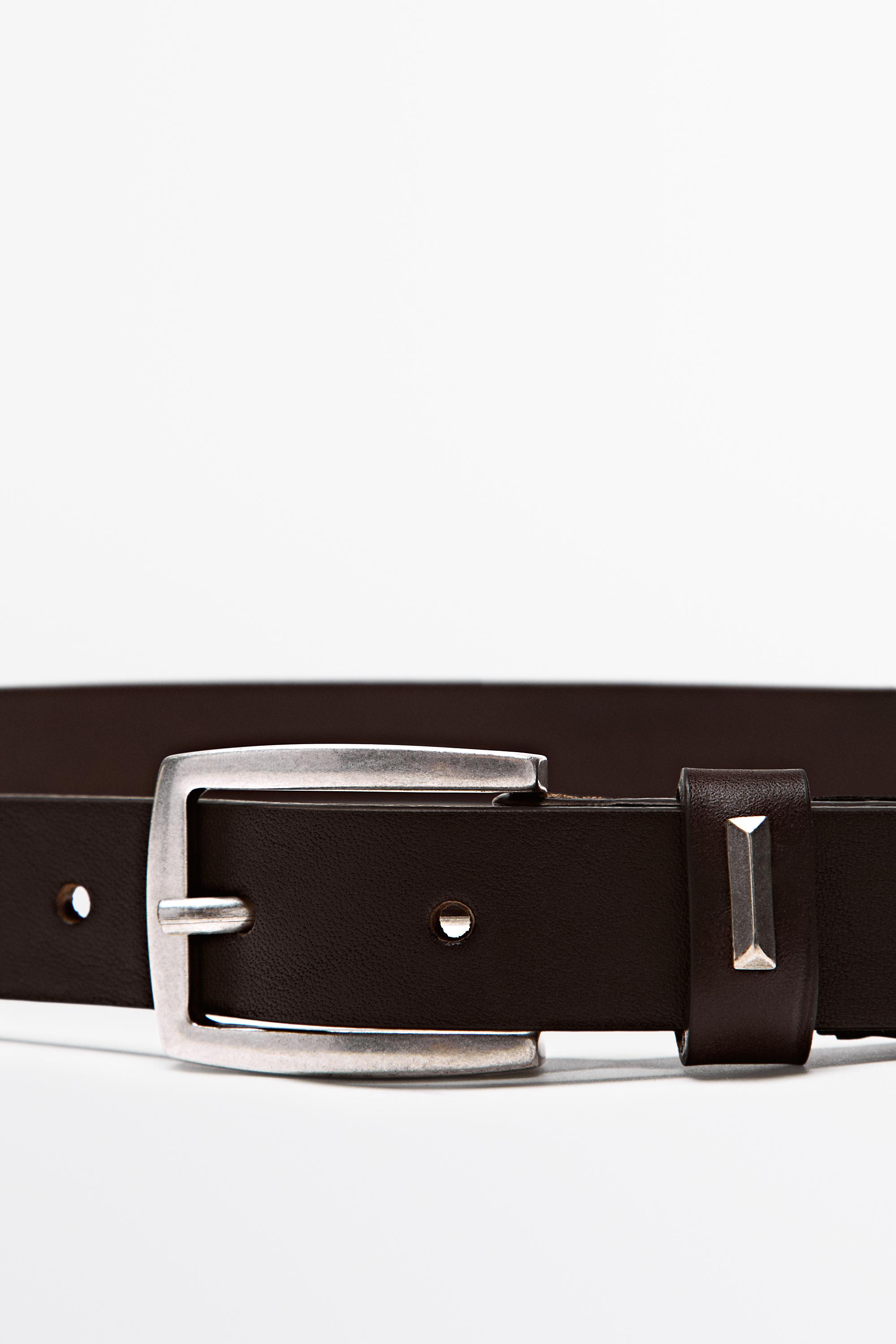 Nappa leather belt with rectangular buckle