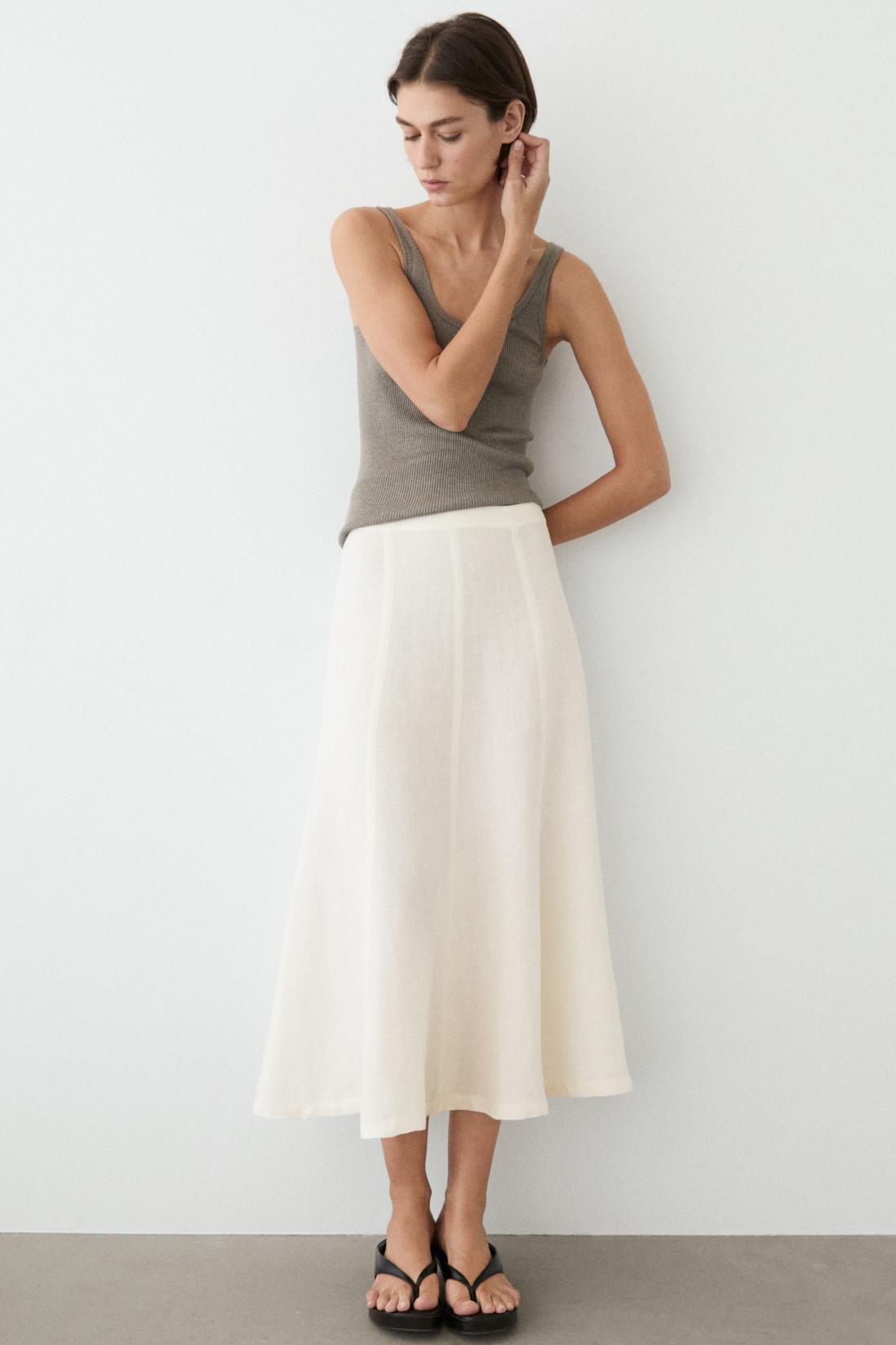 Flowing 100% linen midi skirt — WHITE