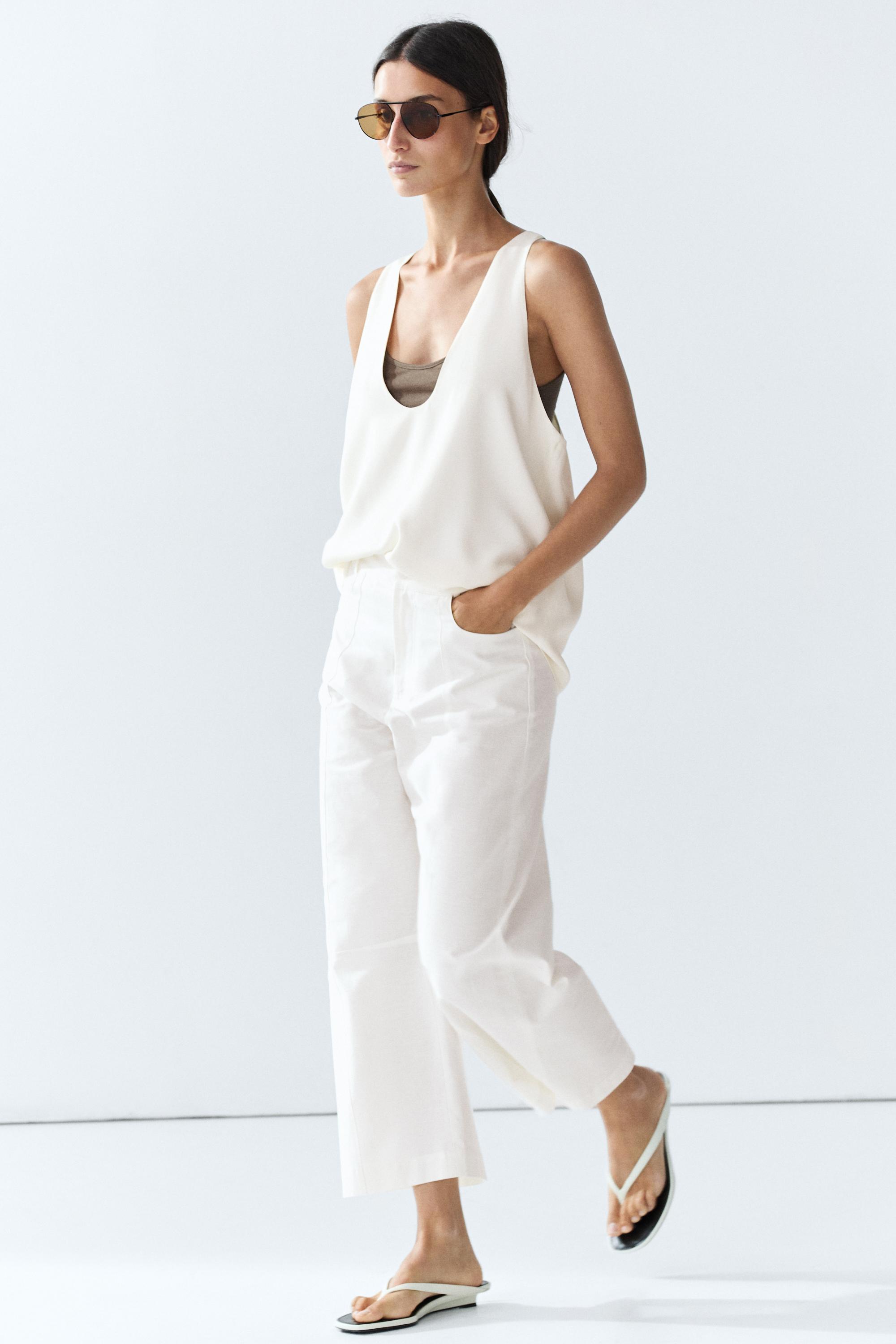 Cotton linen blend barrel fit pants — Off white