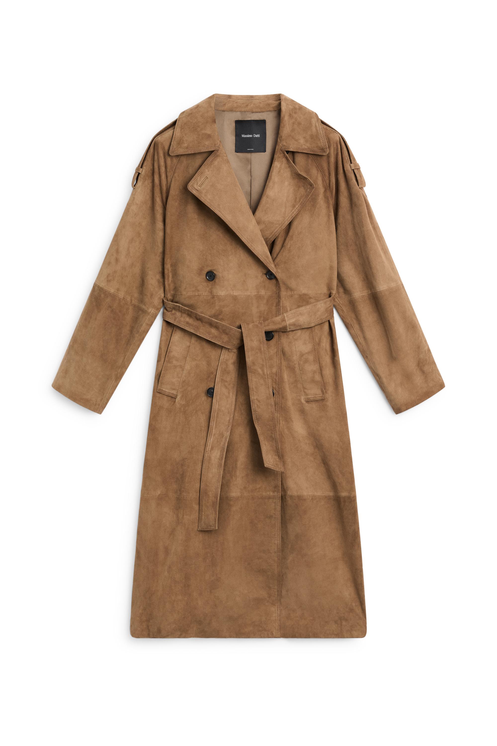 Long suede leather trench coat — Washed