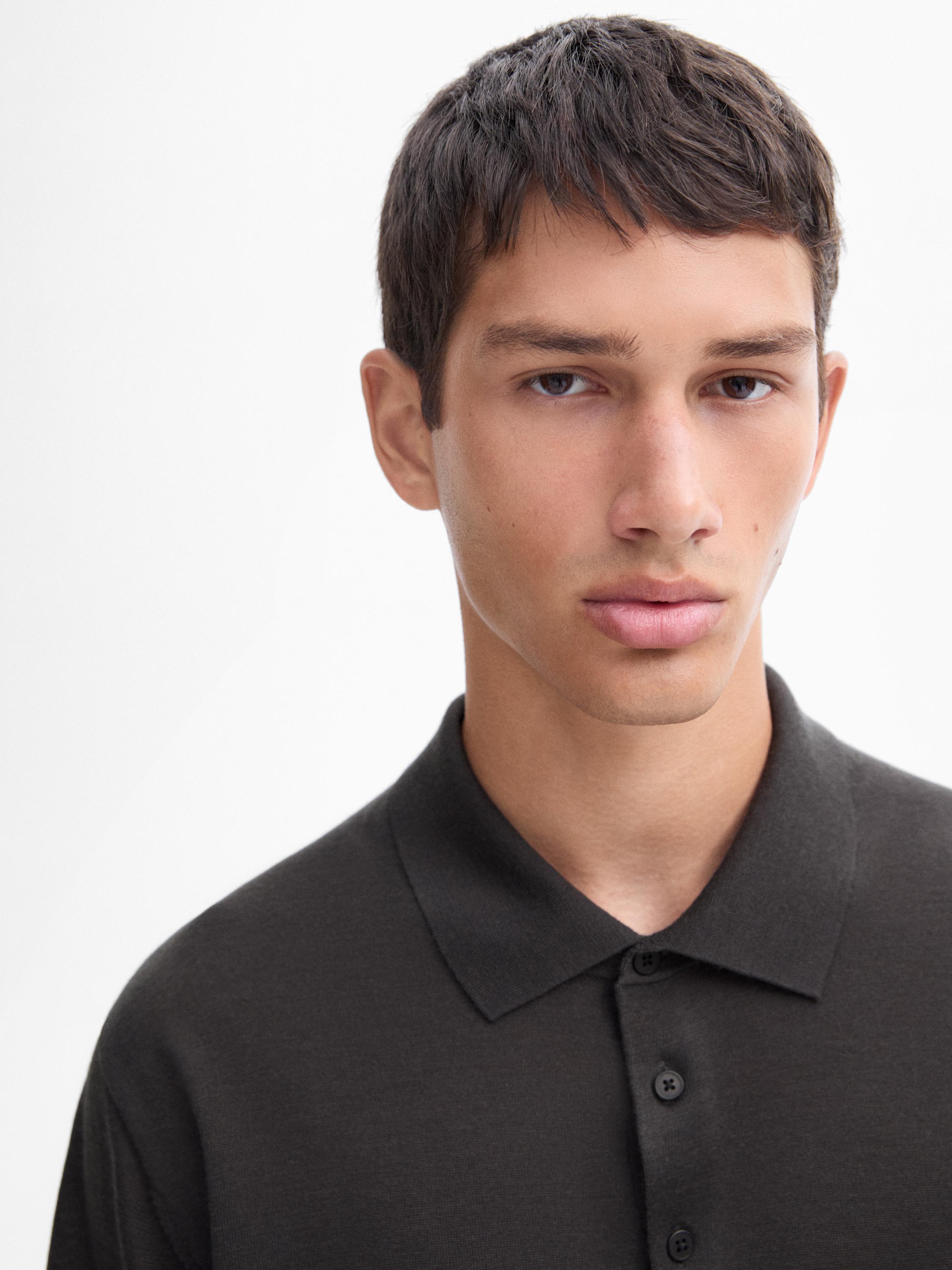 Short sleeve wool blend polo sweater
