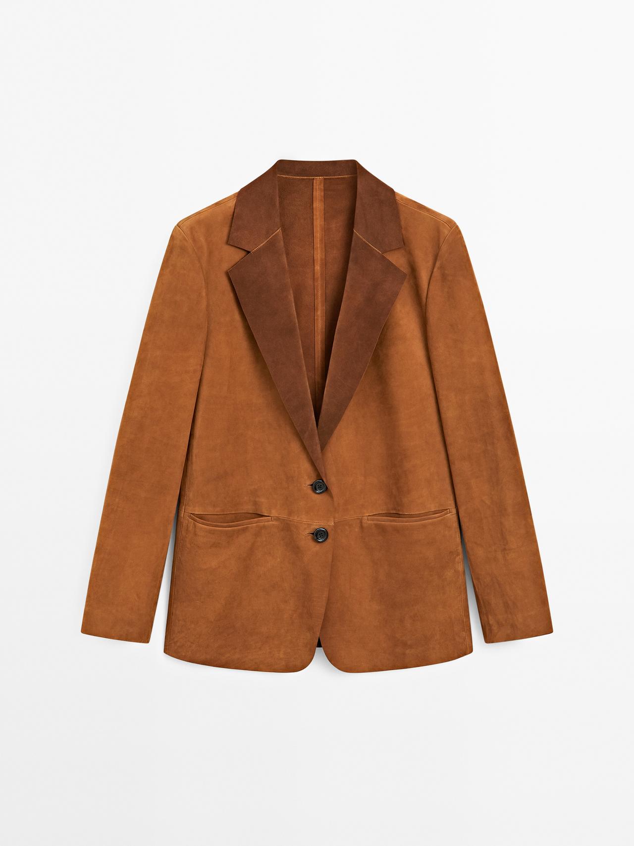 Massimo Dutti - Dame - Blazer I Ruskind Med Løst Fald - Camel - M