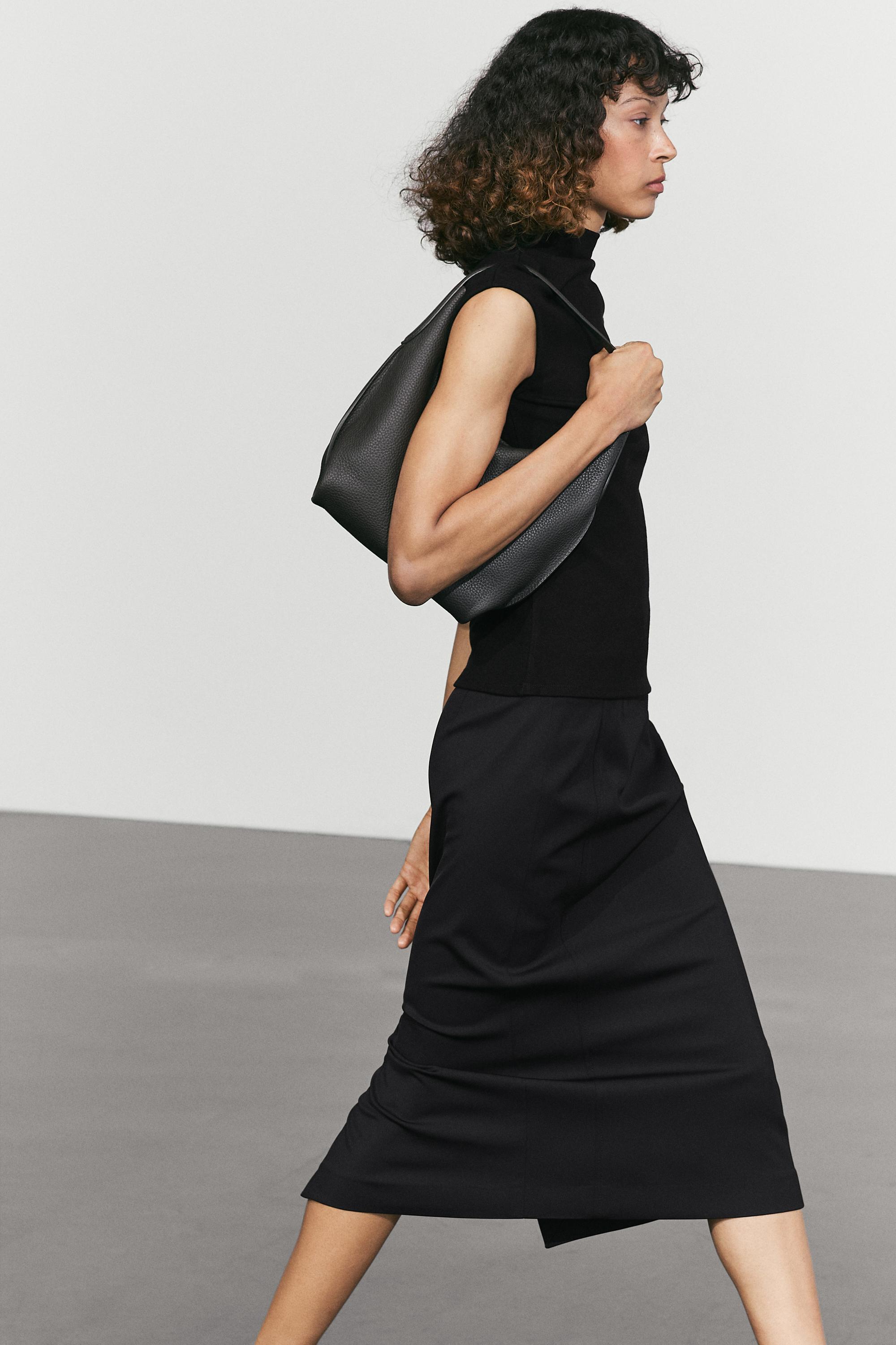 Funnel neck knit top — BLACK