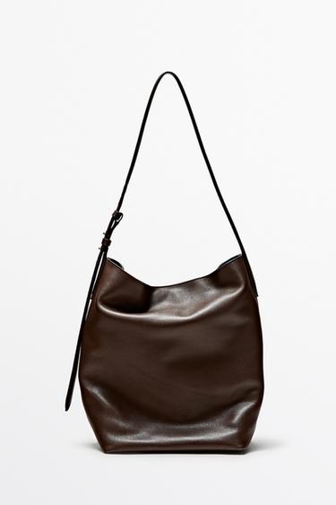 Medium nappa leather bucket bag — BROWN 1