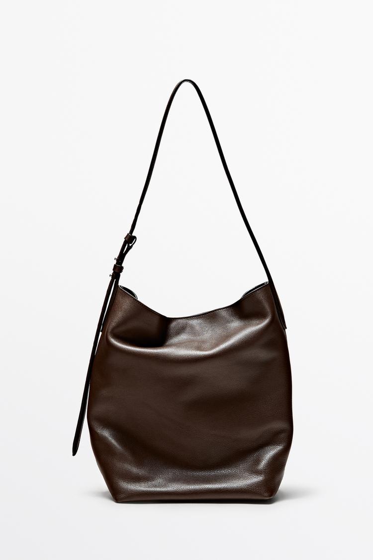 Medium nappa leather bucket bag — BROWN
