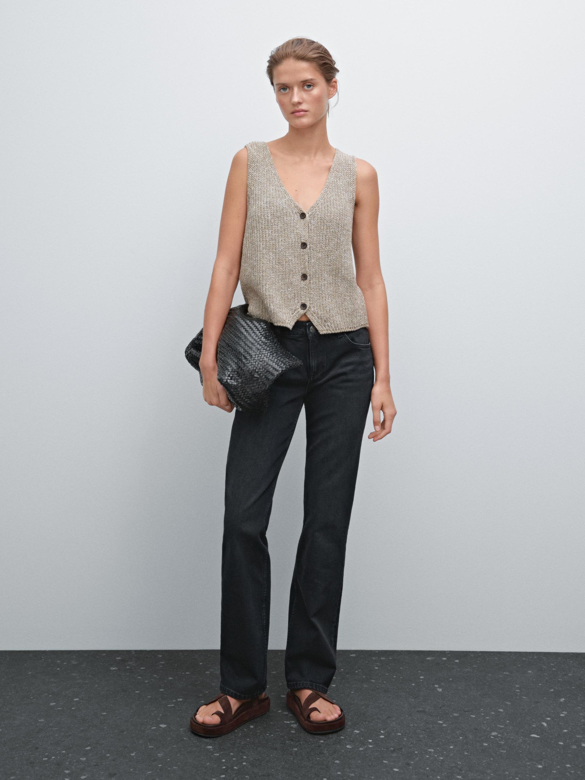 Veste Courte Sans Manches En Maille De Coton Mélangé - Verdâtre - Xs - Massimo Dutti - Femme