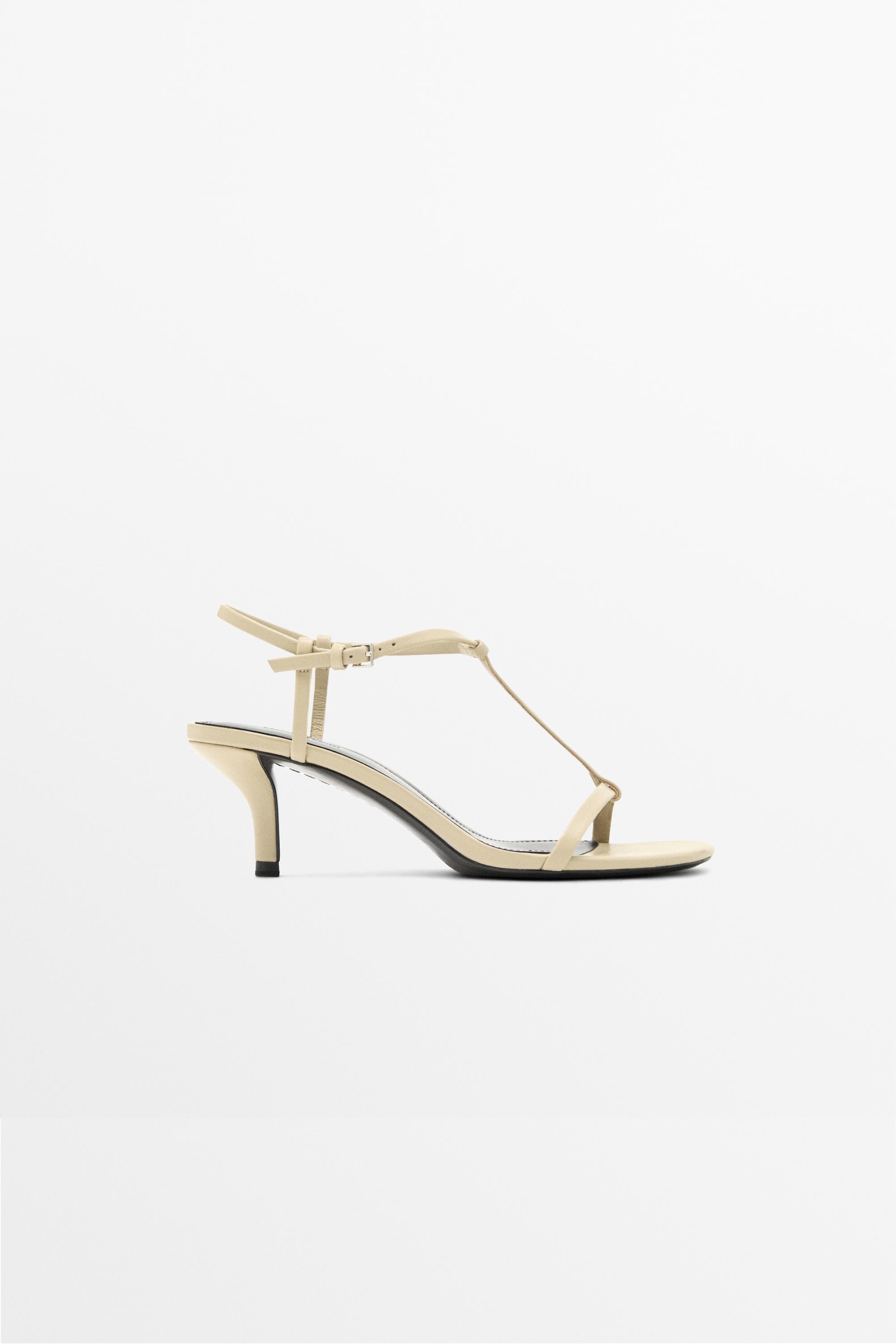 Strappy mid-heel sandals — CREAM