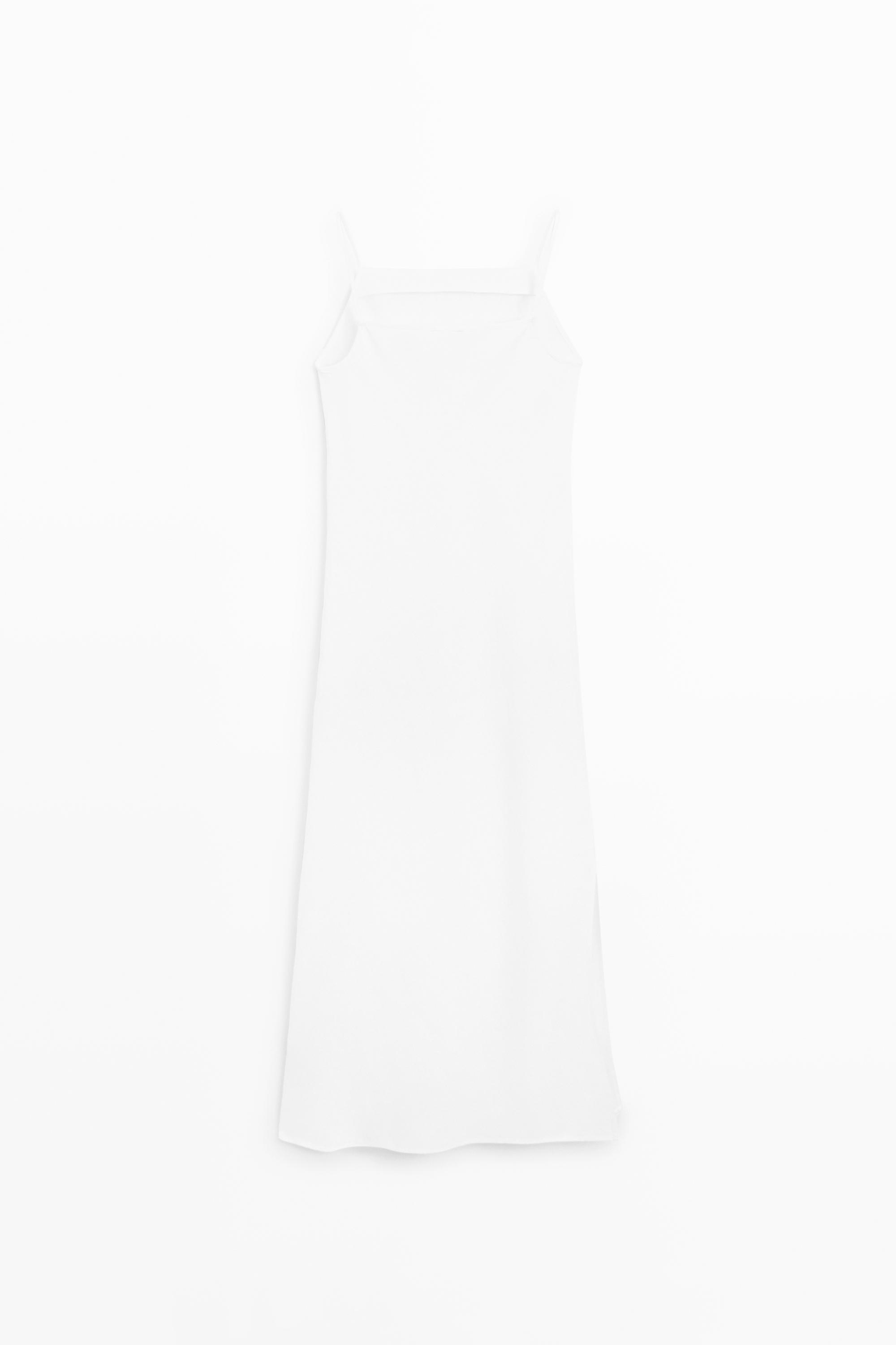 100% linen midi dress with straight neckline — WHITE