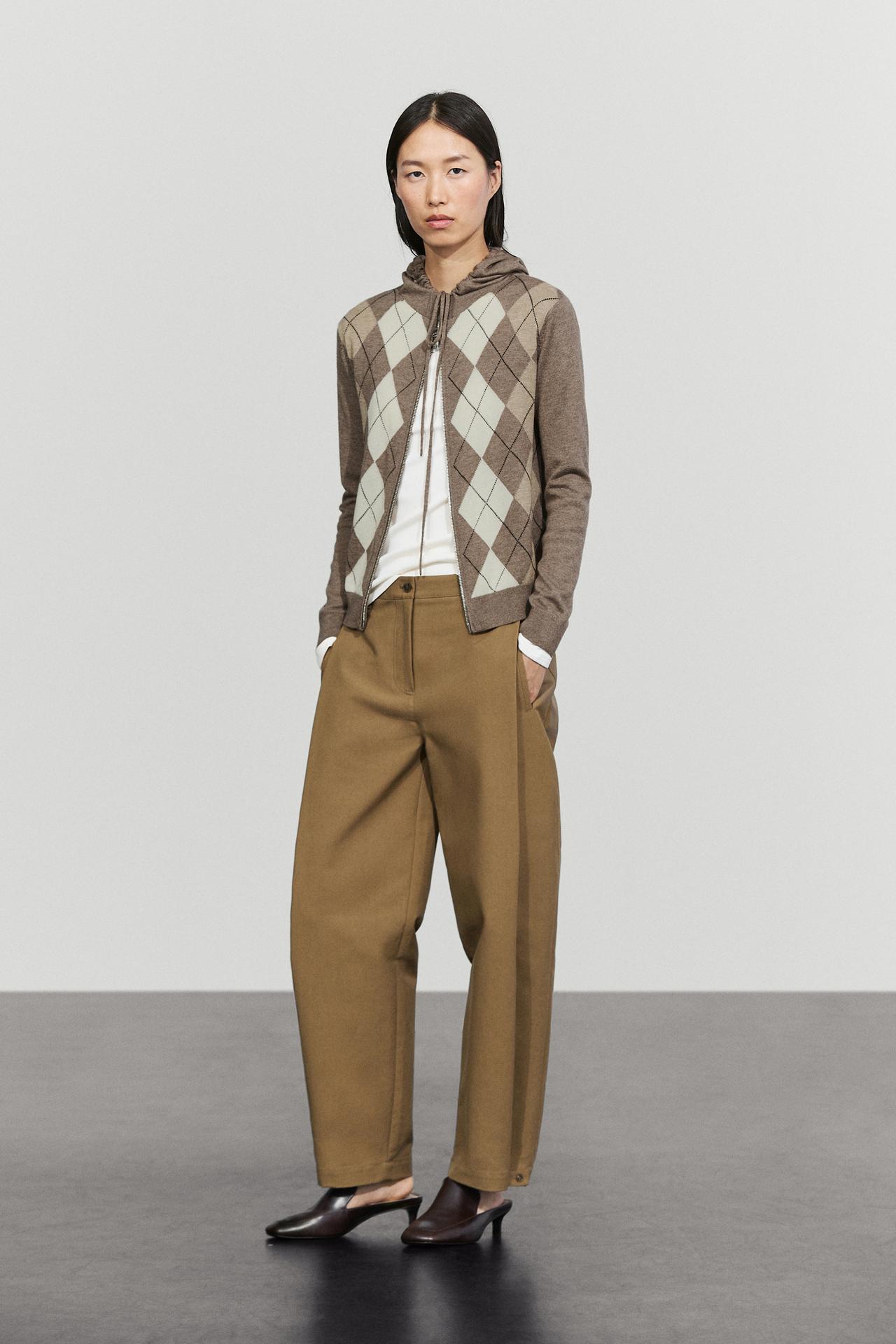 Hooded zip-up knit cardigan — TAUPE GREY