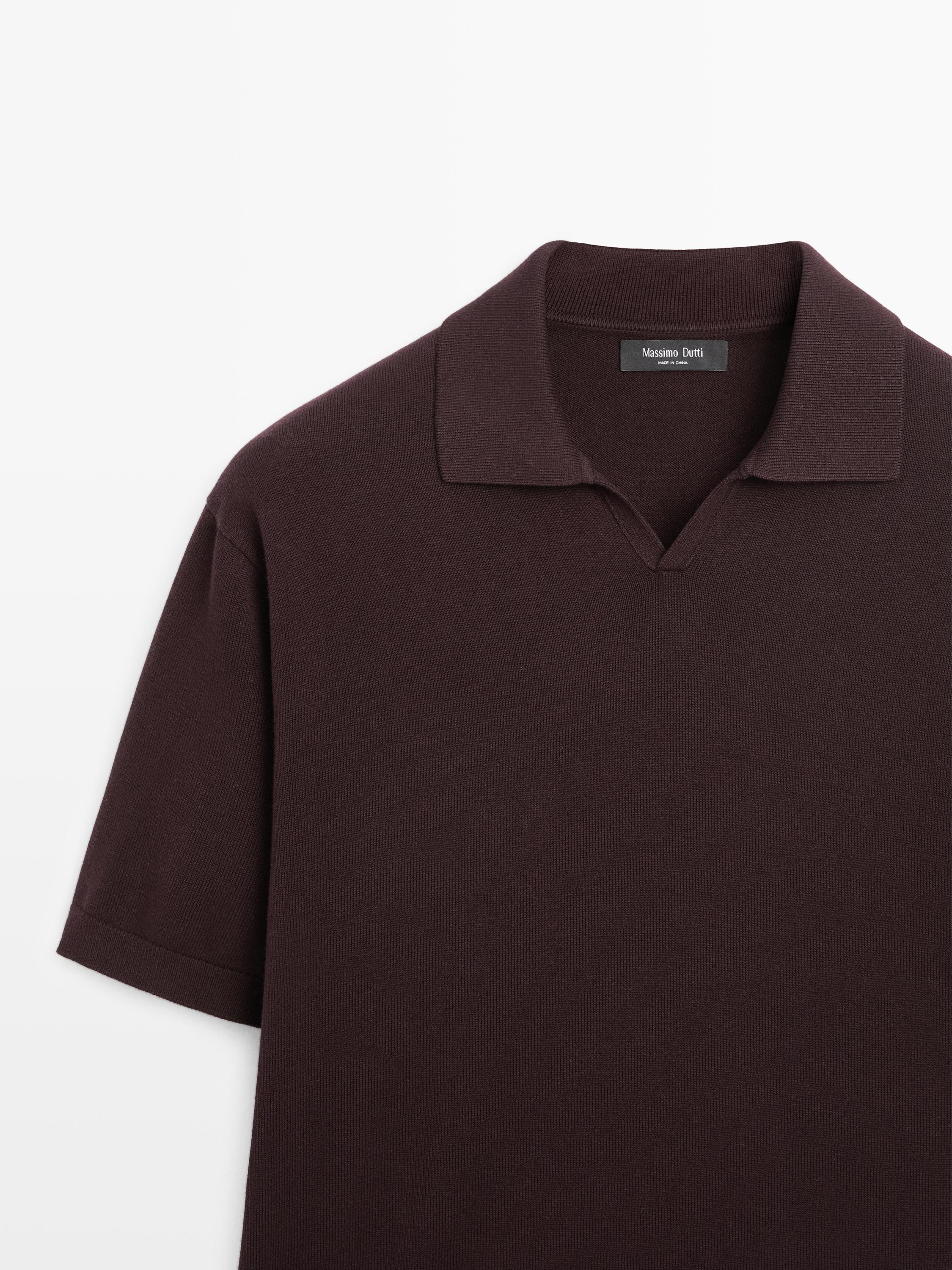 Cotton blend knit polo sweater — BURGUNDY