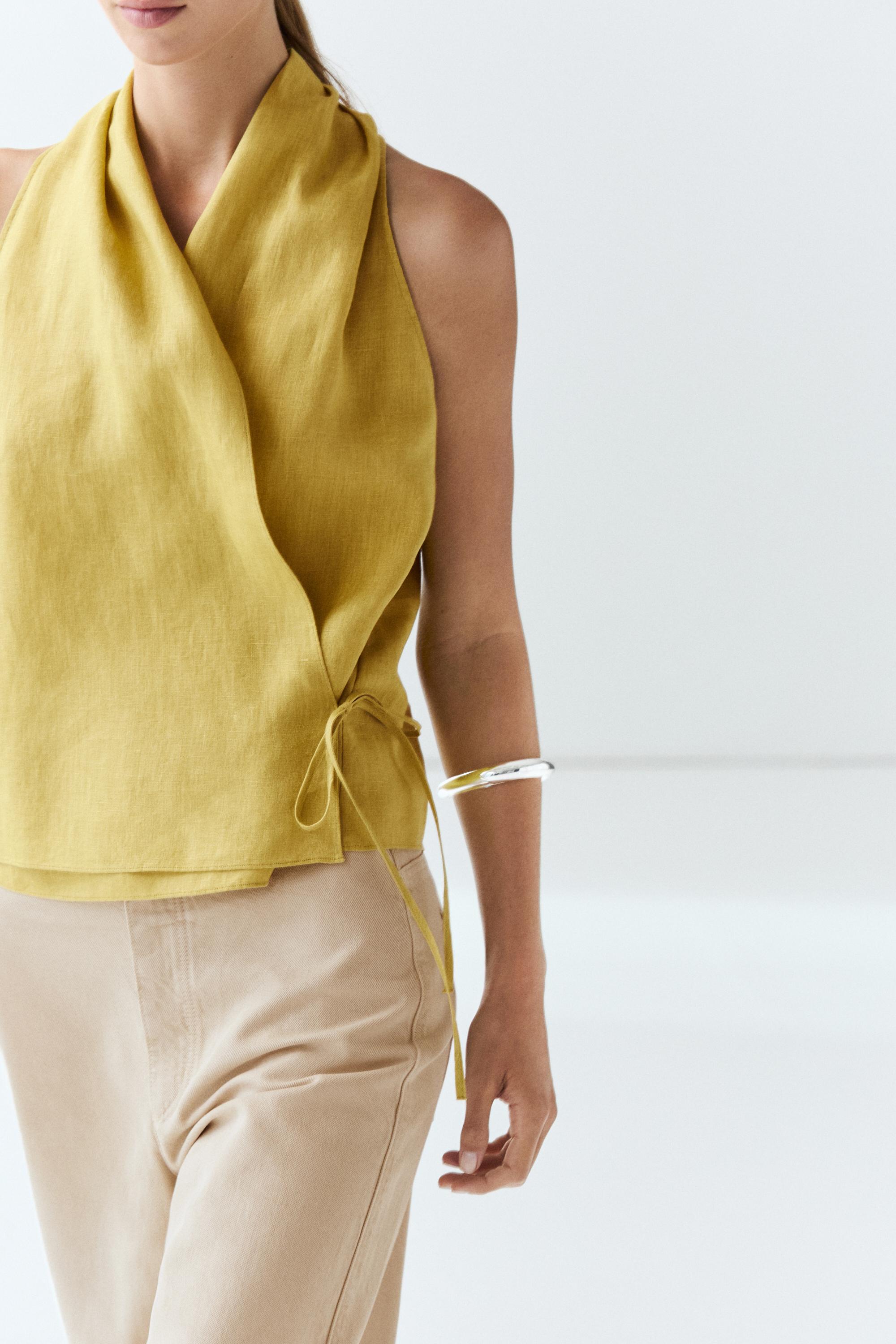 100% linen crossover halter top — LIME