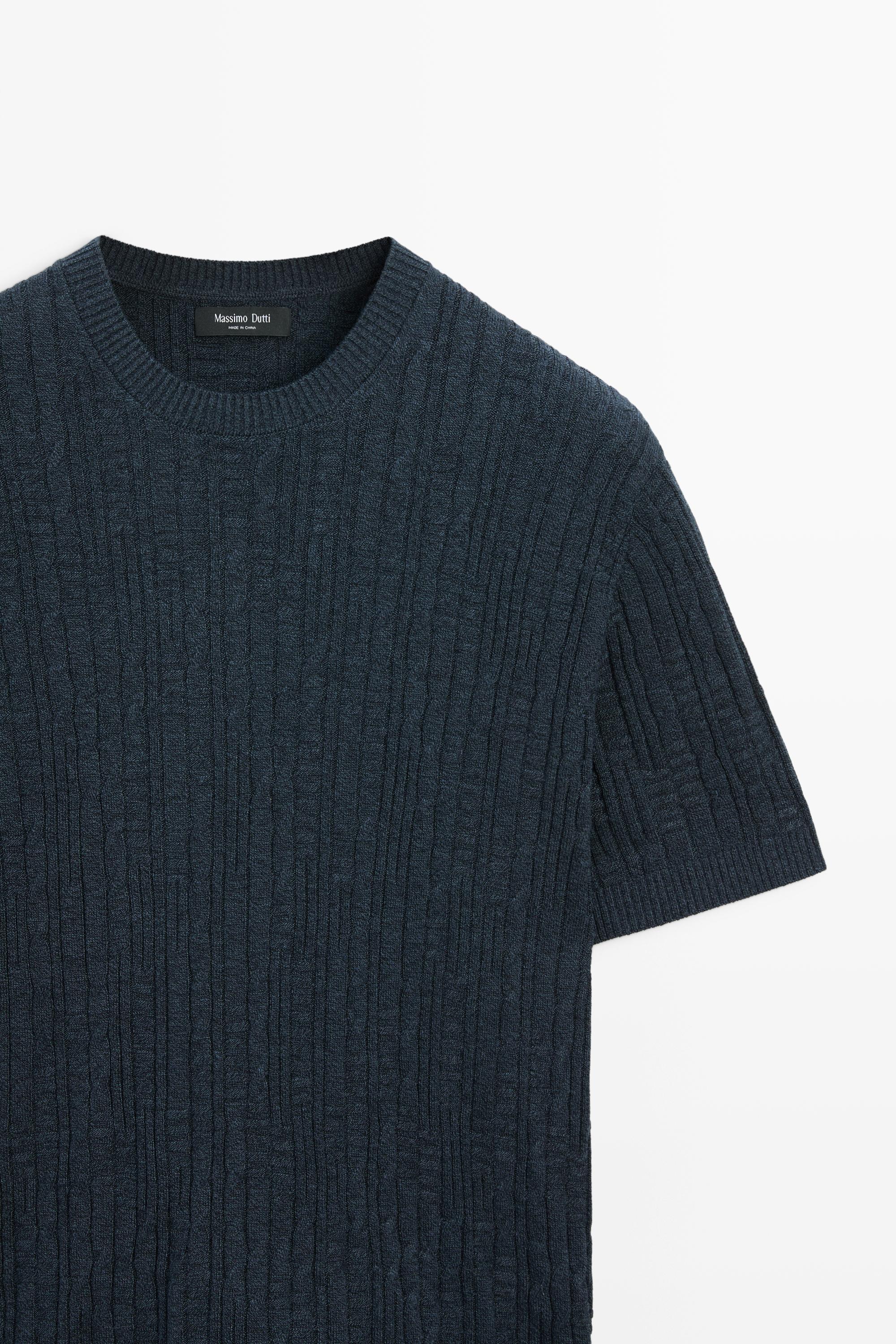 Cotton blend knit sweater — NAVY BLUE