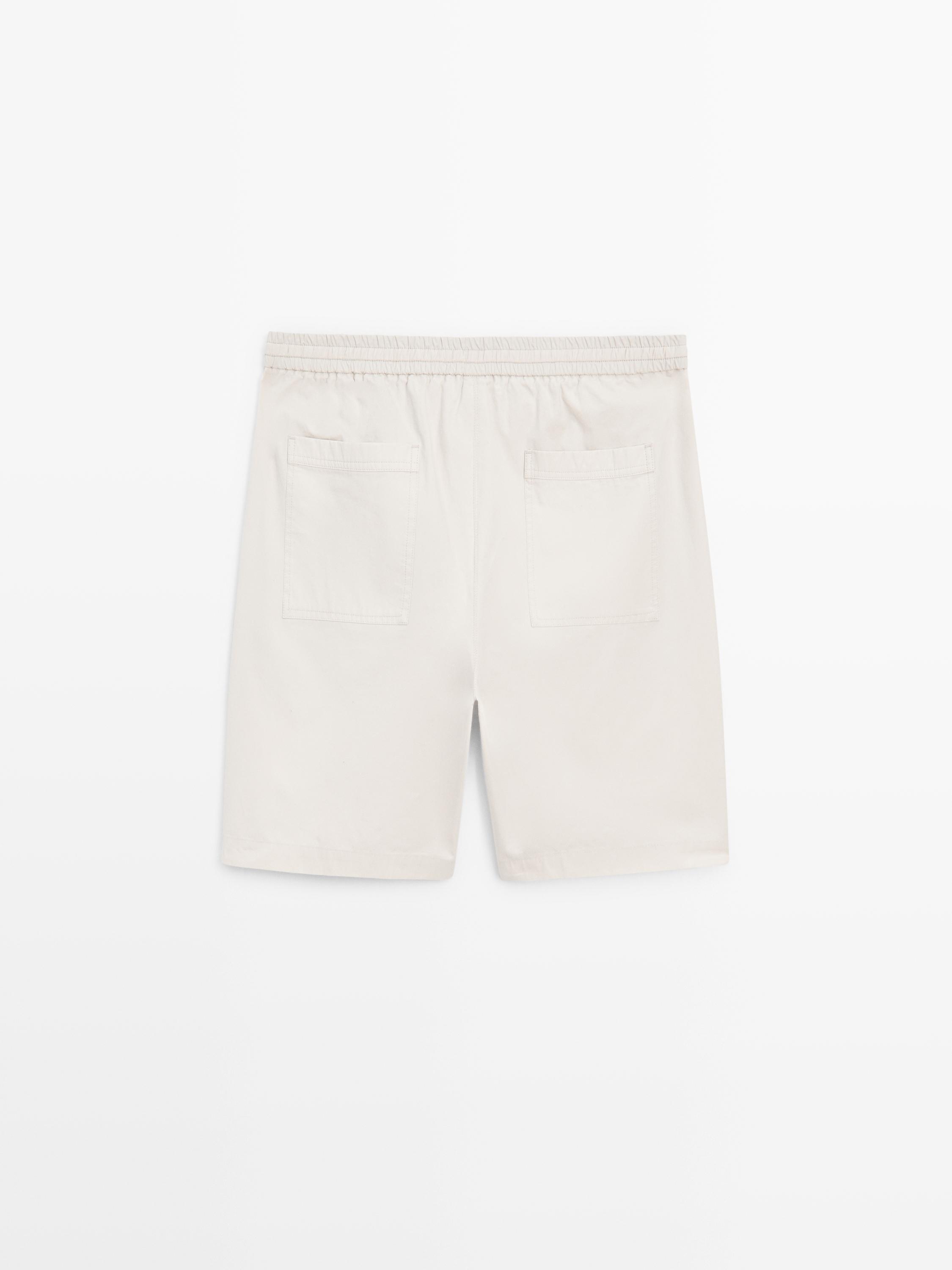100% cotton jogger fit Bermuda shorts — BEIGE
