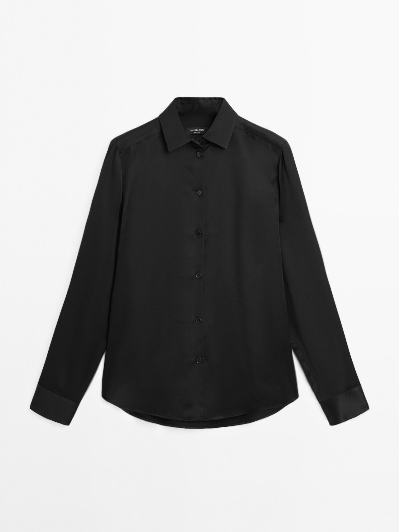 Massimo Dutti - Dame - Skjorte I Satin Med Blødt Fald - Sort - M